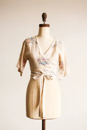 1940s Embroidered Tablecloth Wrap Blouse