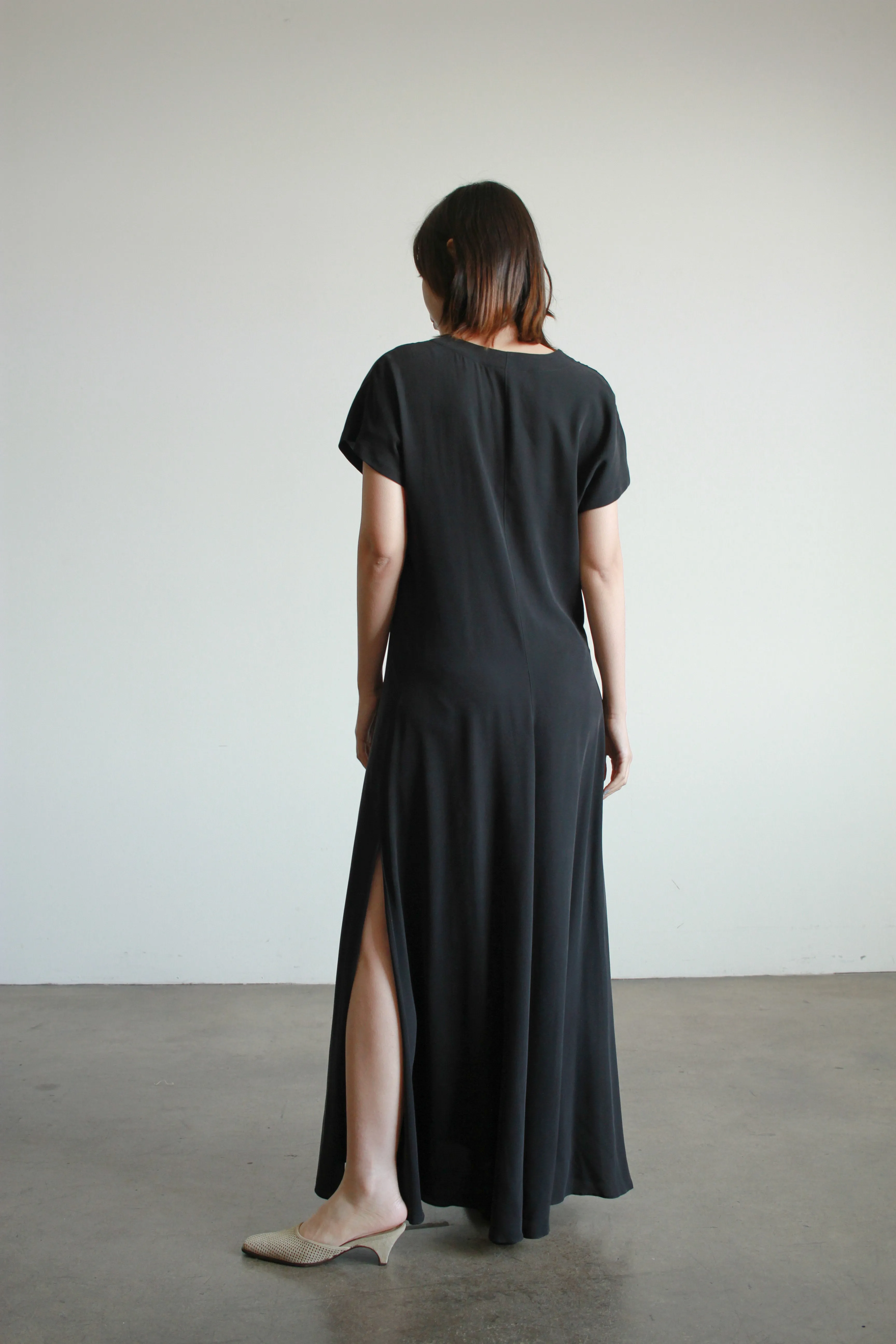 1990s Calvin Klein Black Silk Wrap Dress