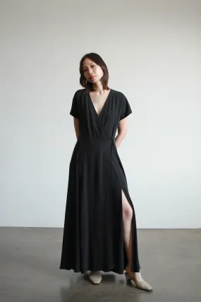 1990s Calvin Klein Black Silk Wrap Dress
