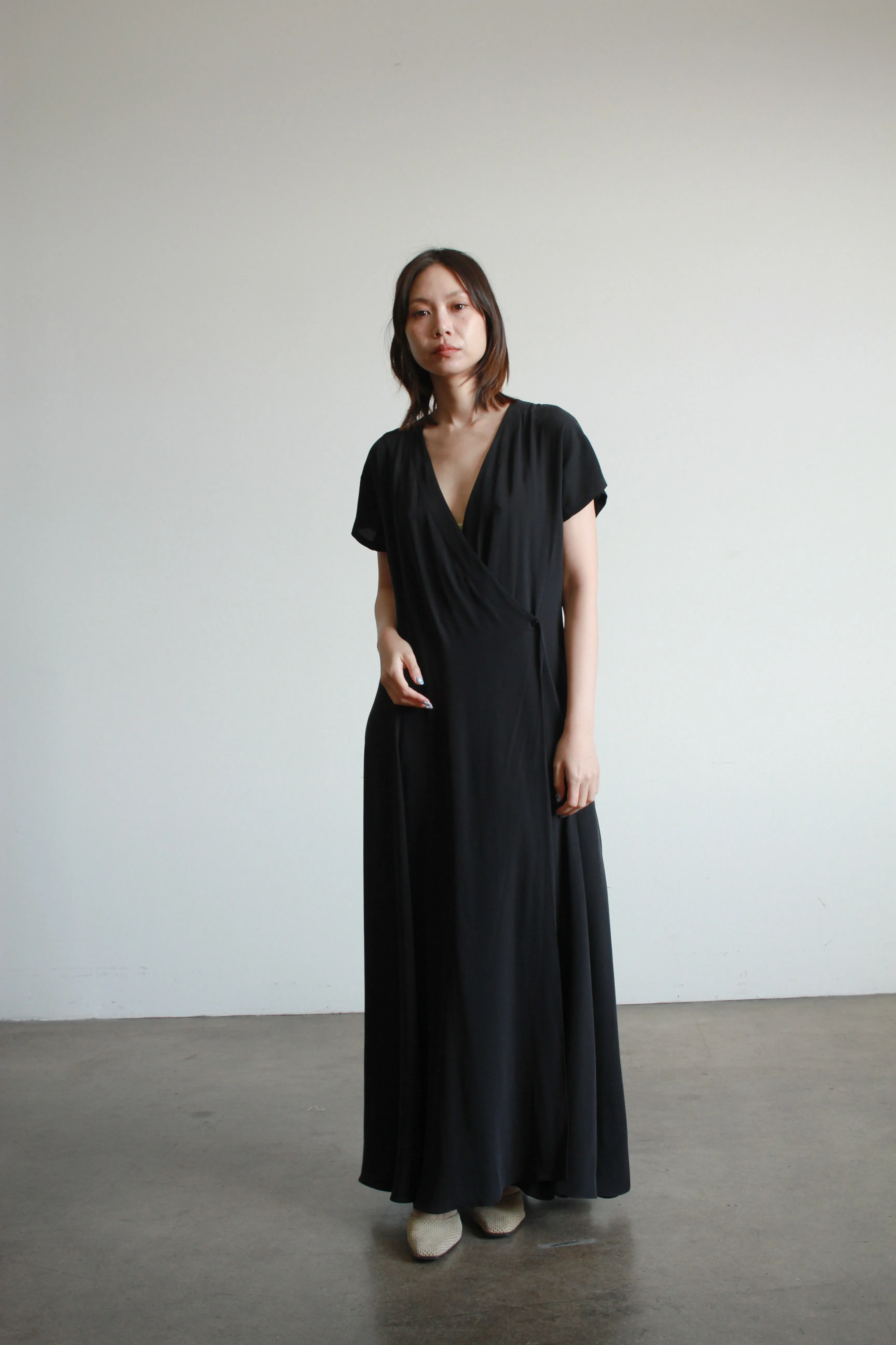 1990s Calvin Klein Black Silk Wrap Dress