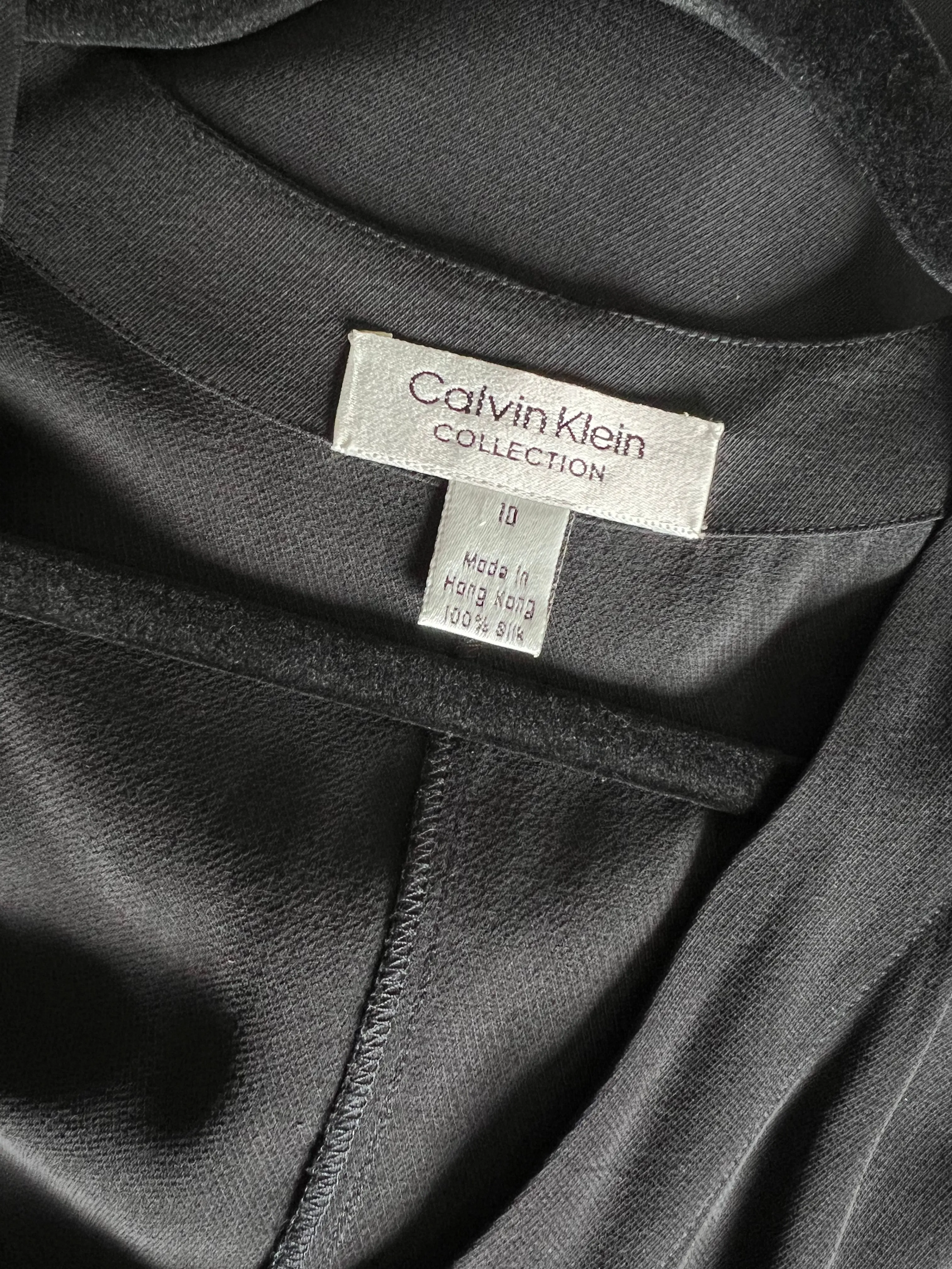 1990s Calvin Klein Black Silk Wrap Dress