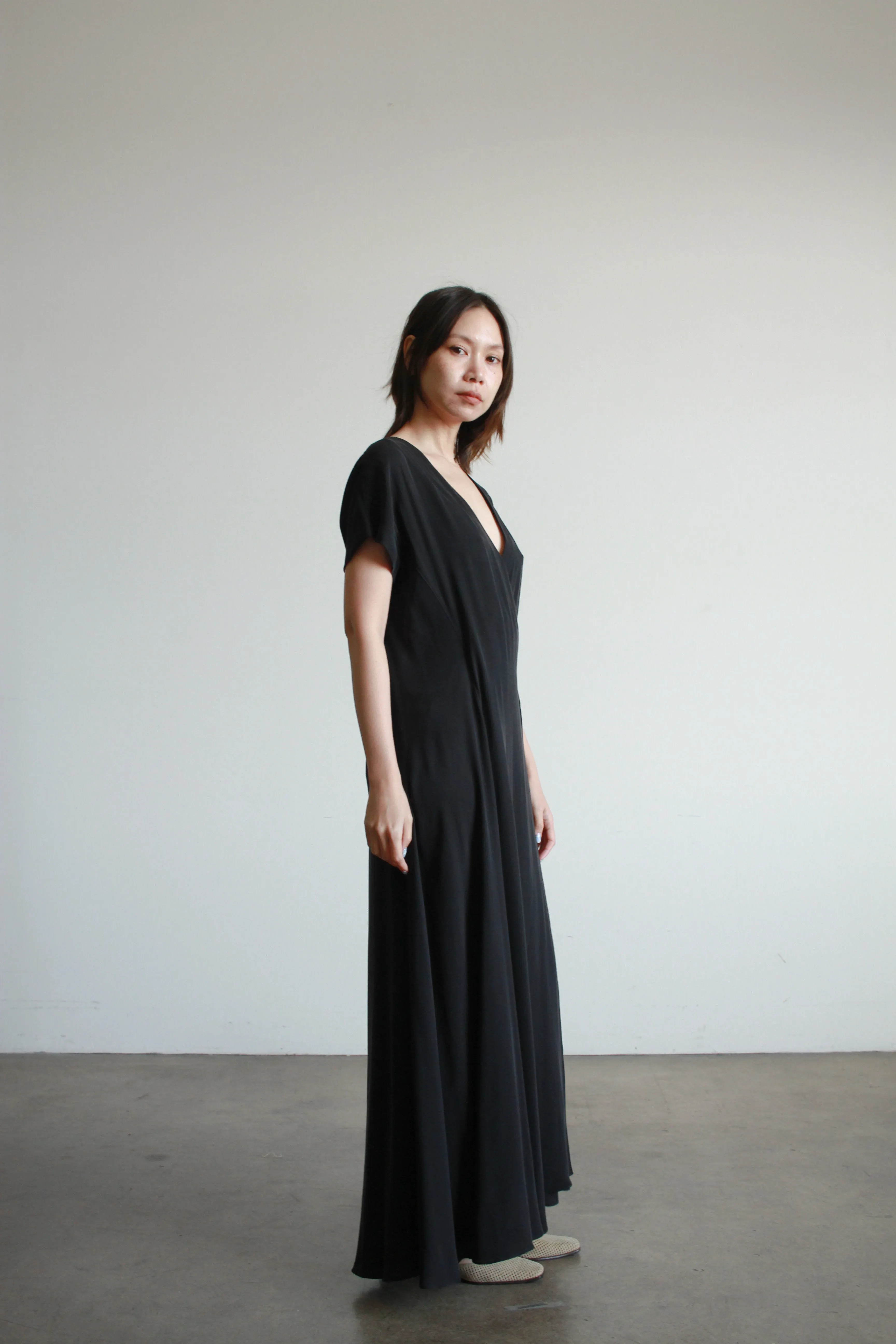 1990s Calvin Klein Black Silk Wrap Dress