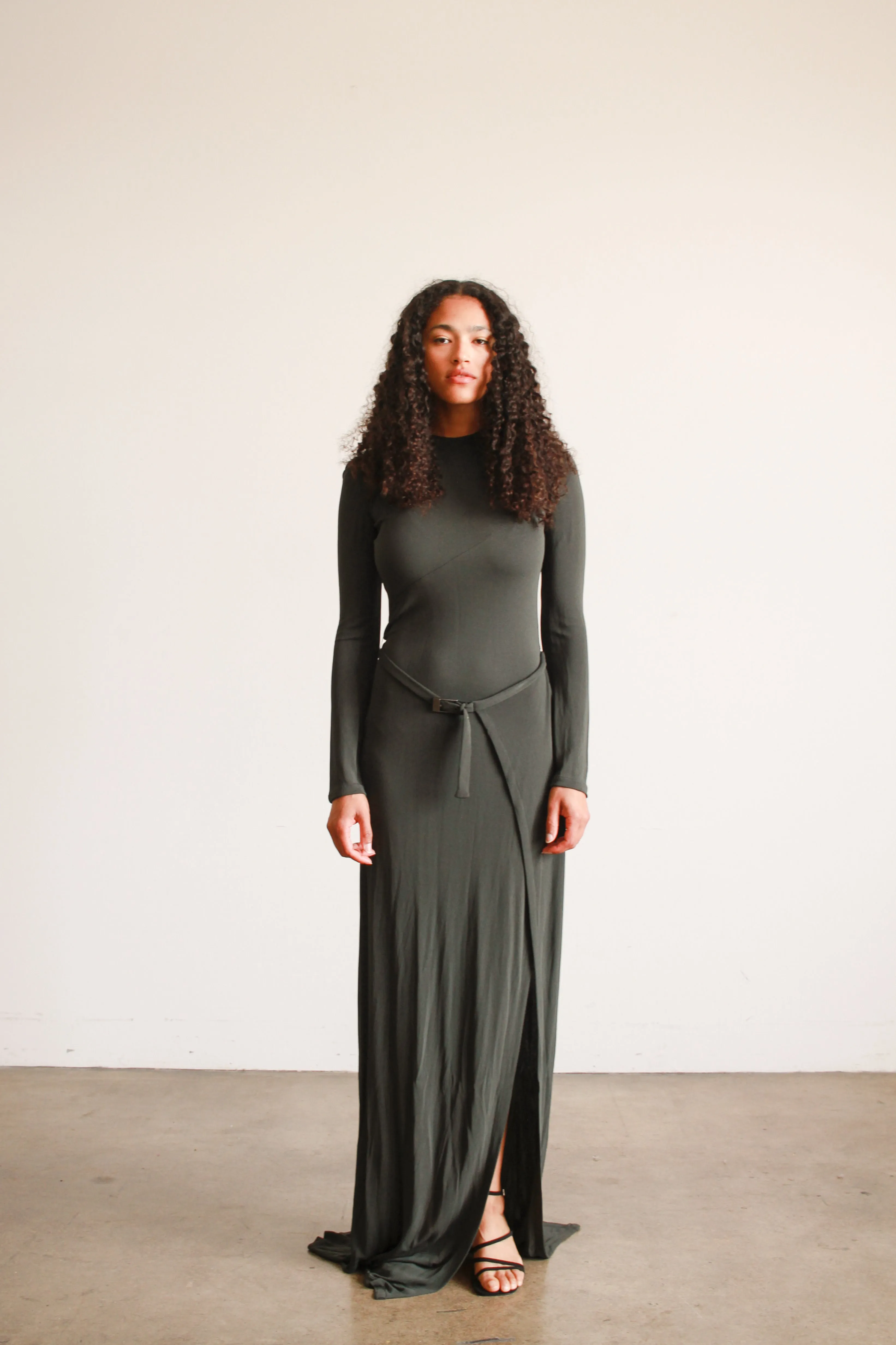1990s Calvin Klein Jersey Knit Long Sleeve Dress