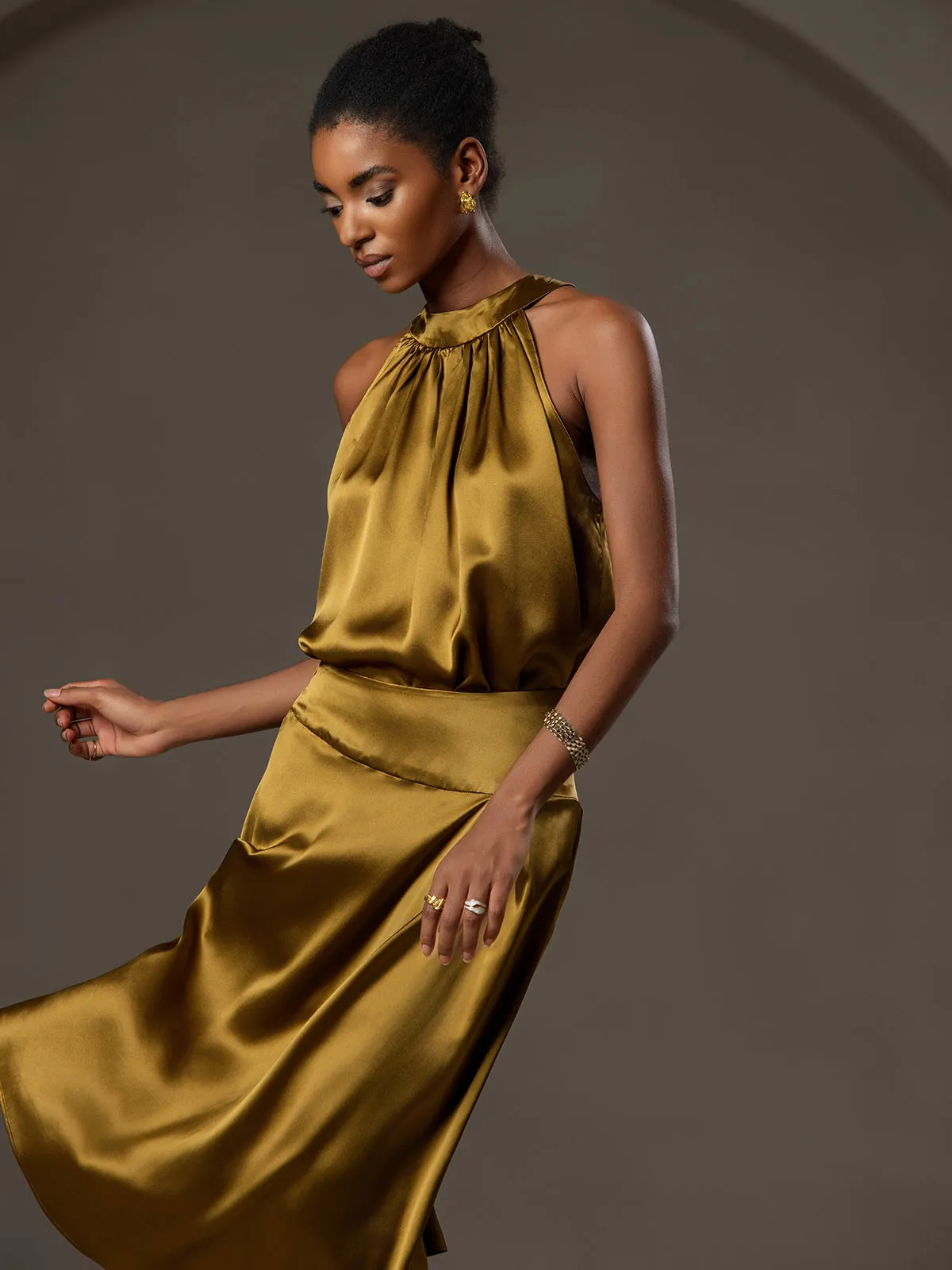 19Momme Silk Fashionable Asymmetrical Hem Midi Skirt