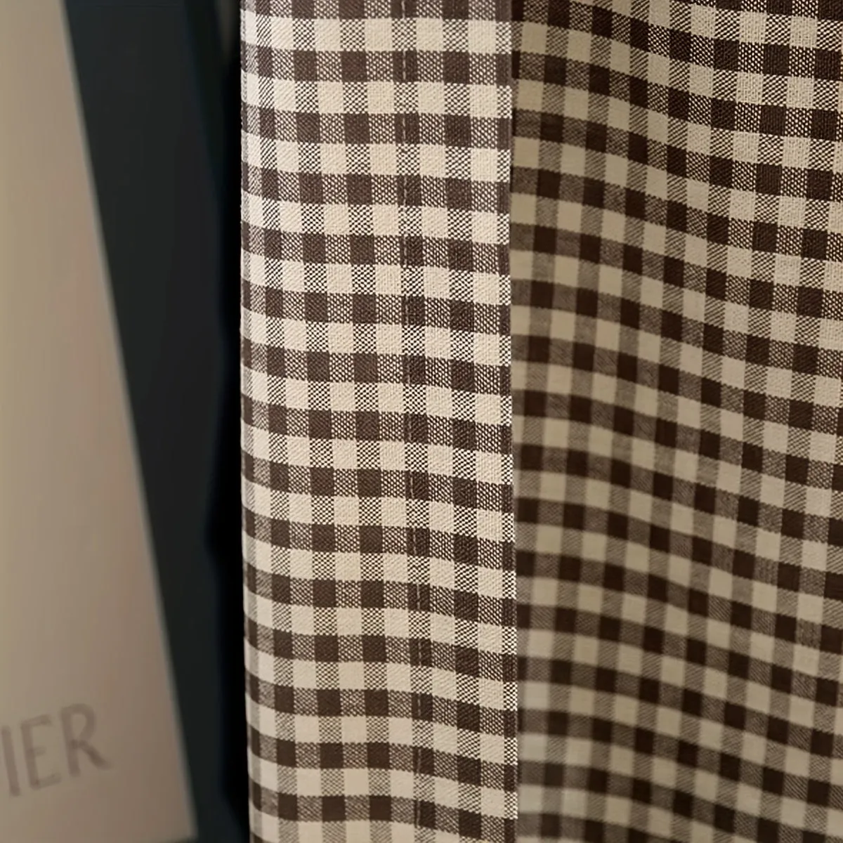 1pc Semi-Blackout Curtain in Coffee Plaid - Rod Pocket Design, Modern Elegance for Bedroom & Living Room Privacy