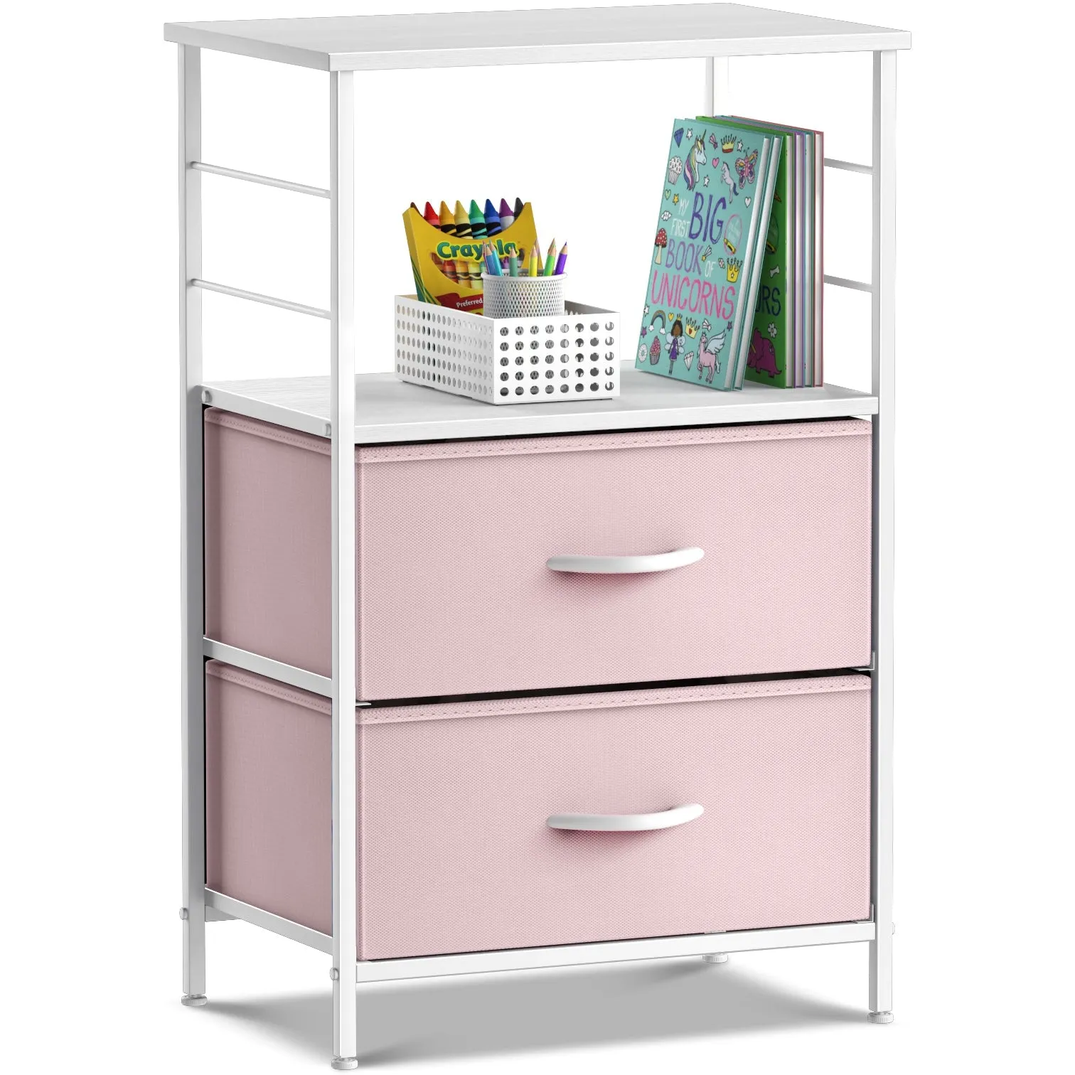 2 Drawer Tall Nightstand Table