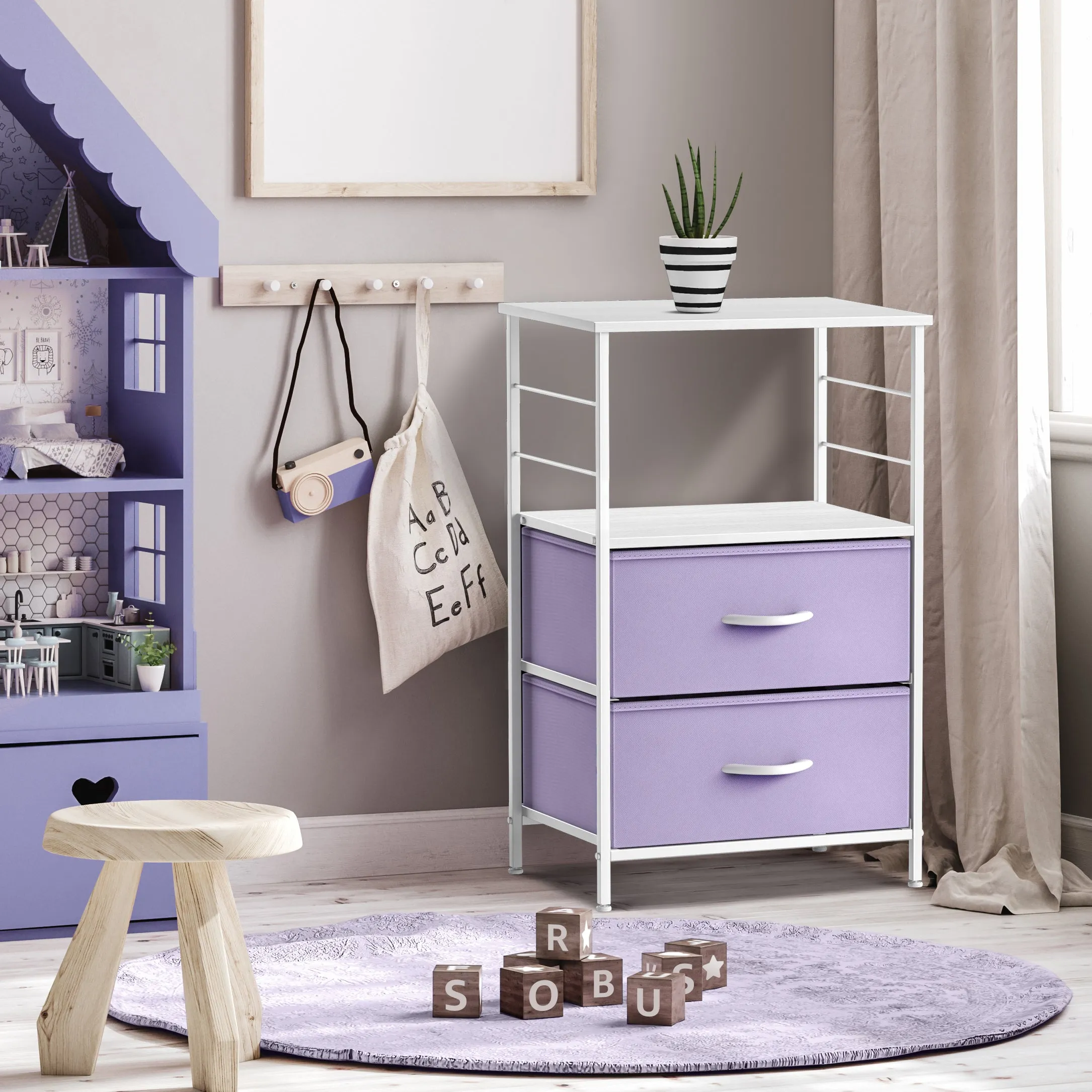 2 Drawer Tall Nightstand Table
