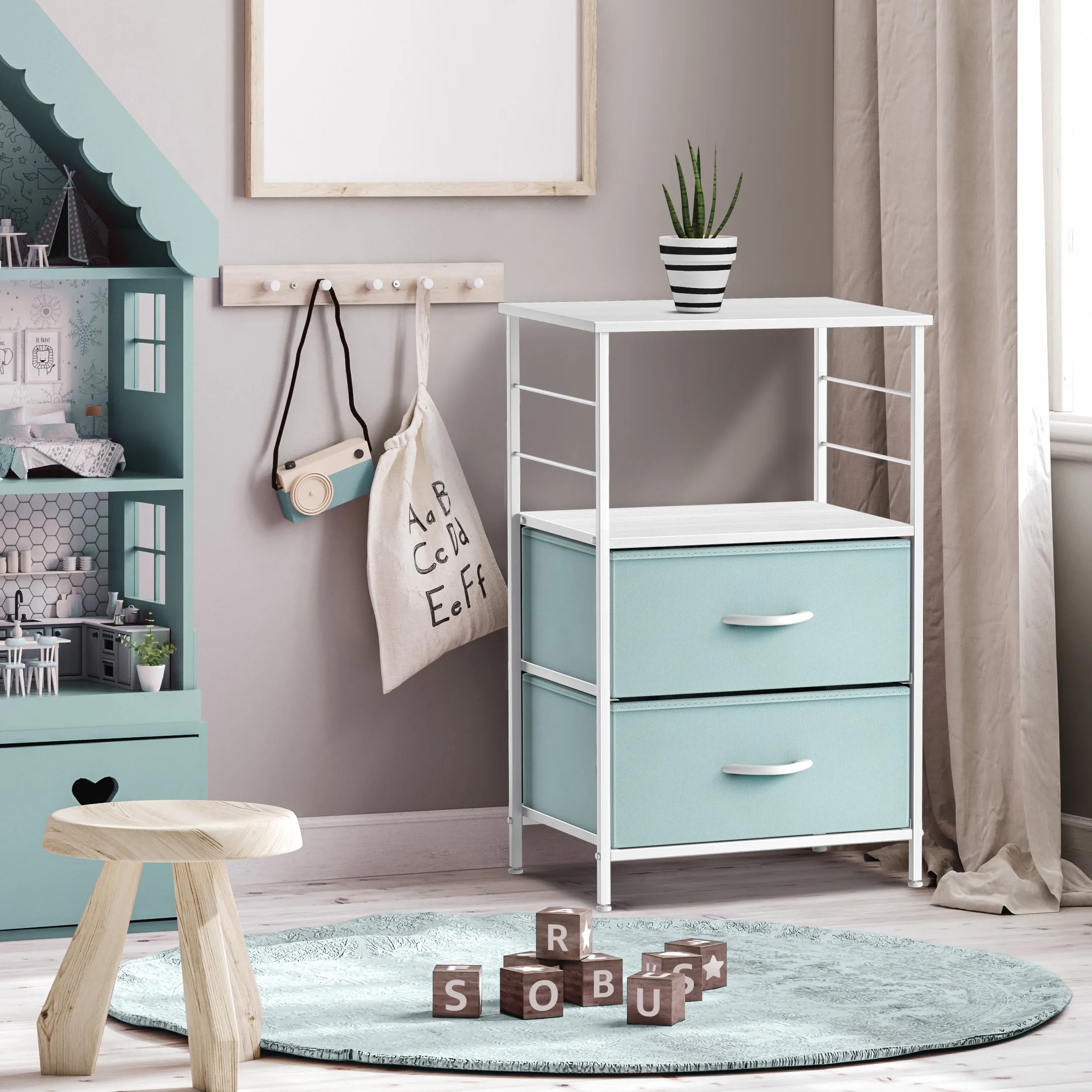 2 Drawer Tall Nightstand Table