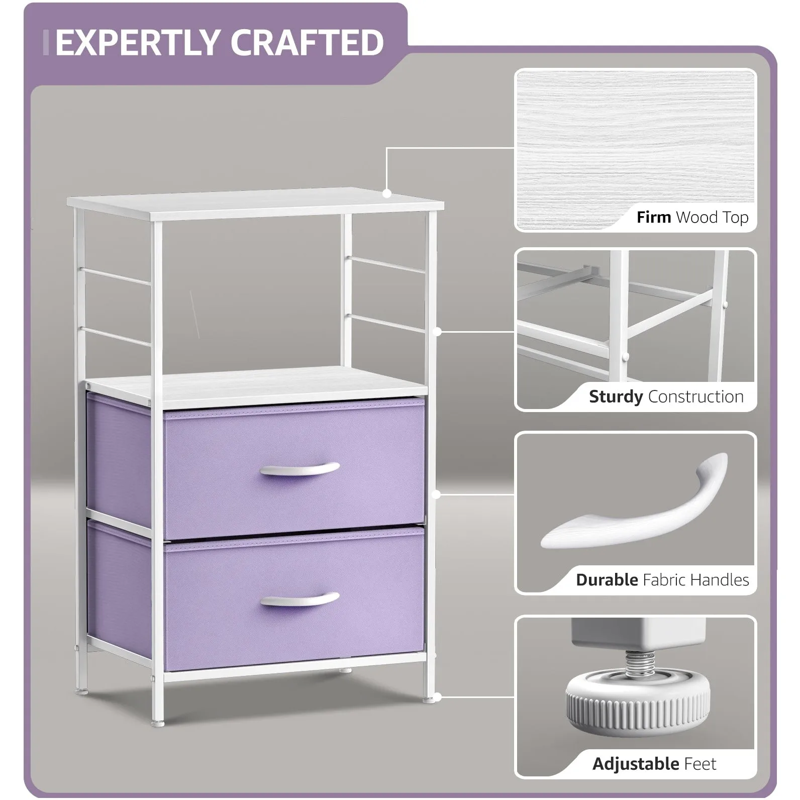 2 Drawer Tall Nightstand Table