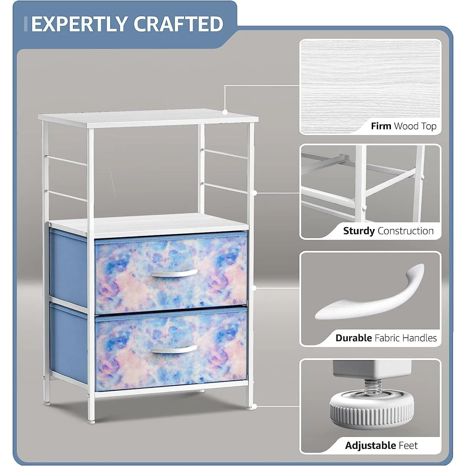 2 Drawer Tall Nightstand Table