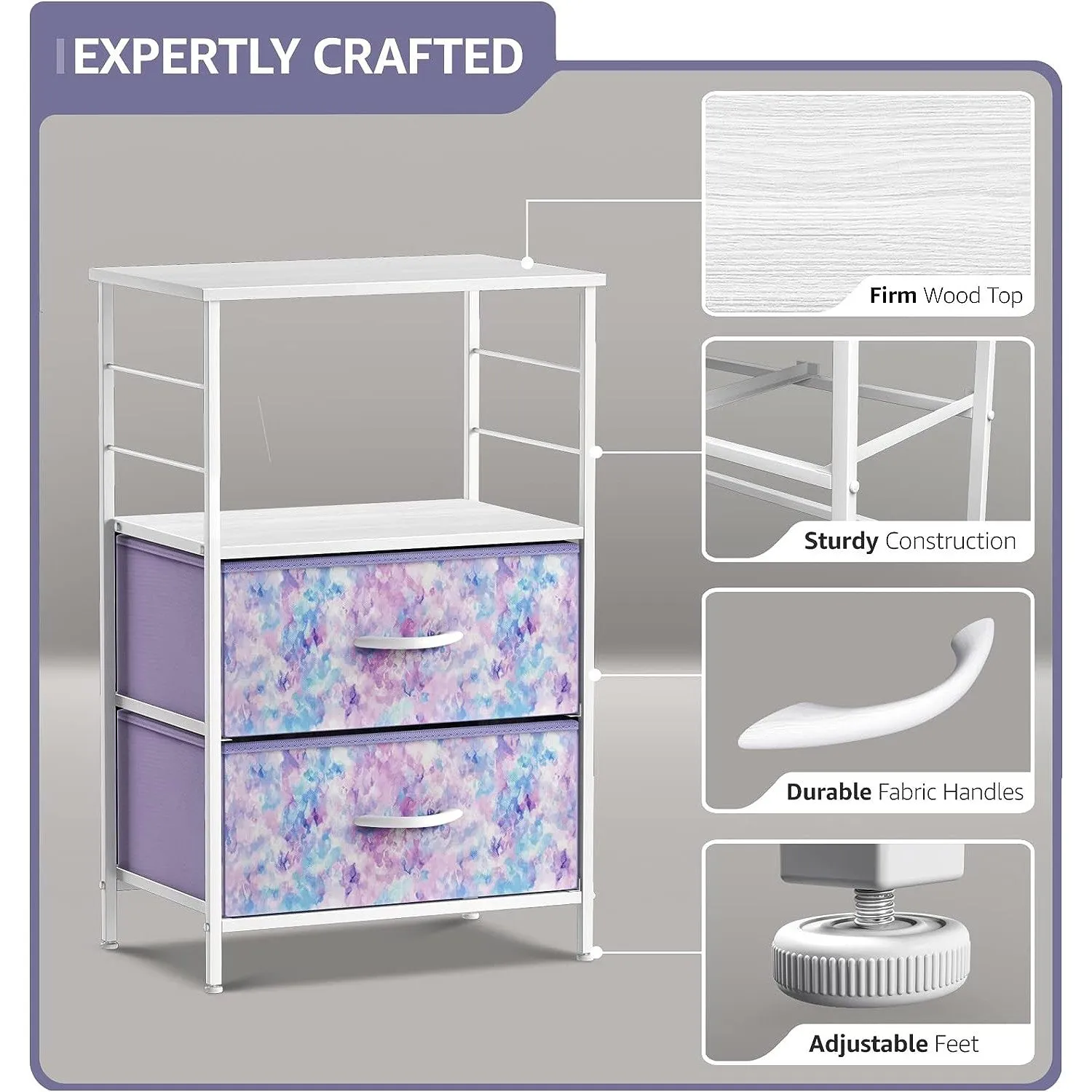 2 Drawer Tall Nightstand Table