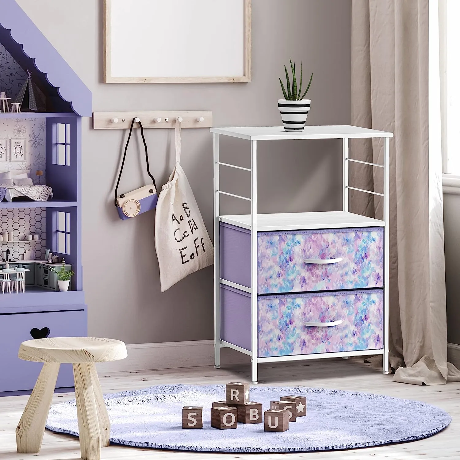 2 Drawer Tall Nightstand Table
