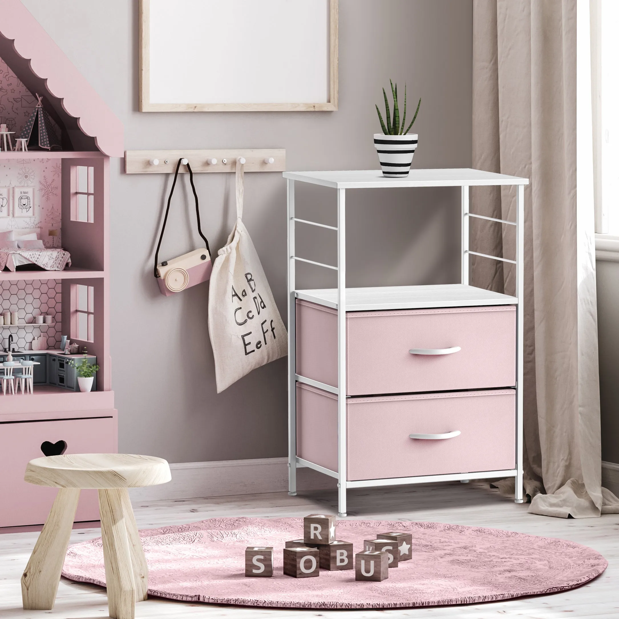 2 Drawer Tall Nightstand Table
