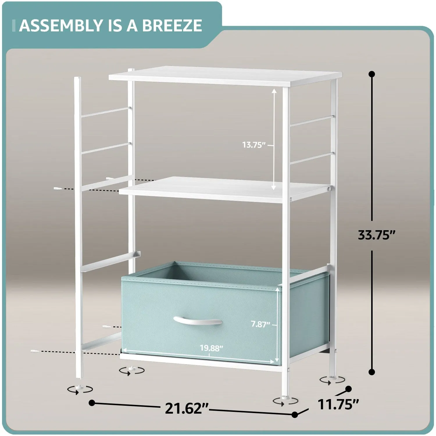 2 Drawer Tall Nightstand Table