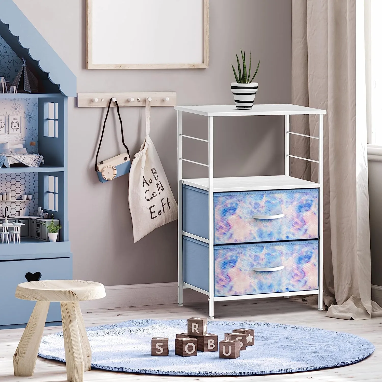 2 Drawer Tall Nightstand Table