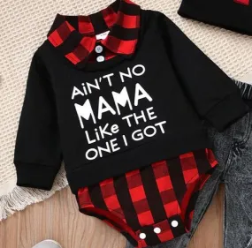 2 pcs Baby Boy Letter Print Plaid Long-sleeve Romper and Cap Set 20190069