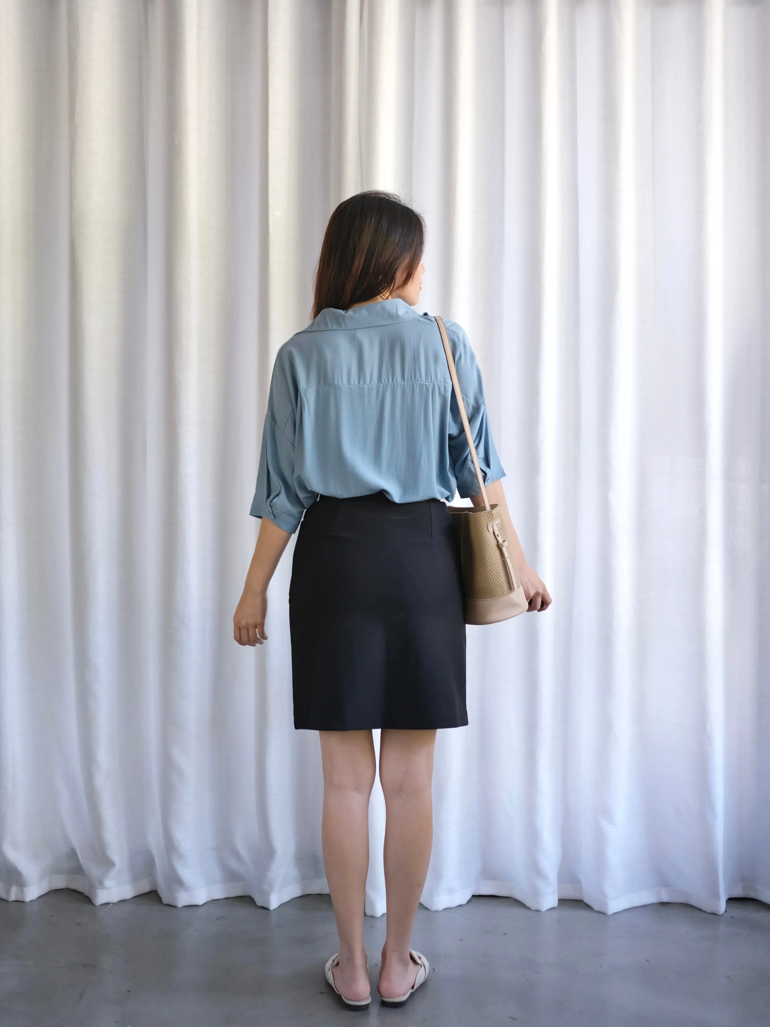 ACEWIN Black High Waist Stretch Midi Skirt with Inner Shorts (Size S-XL) 601284