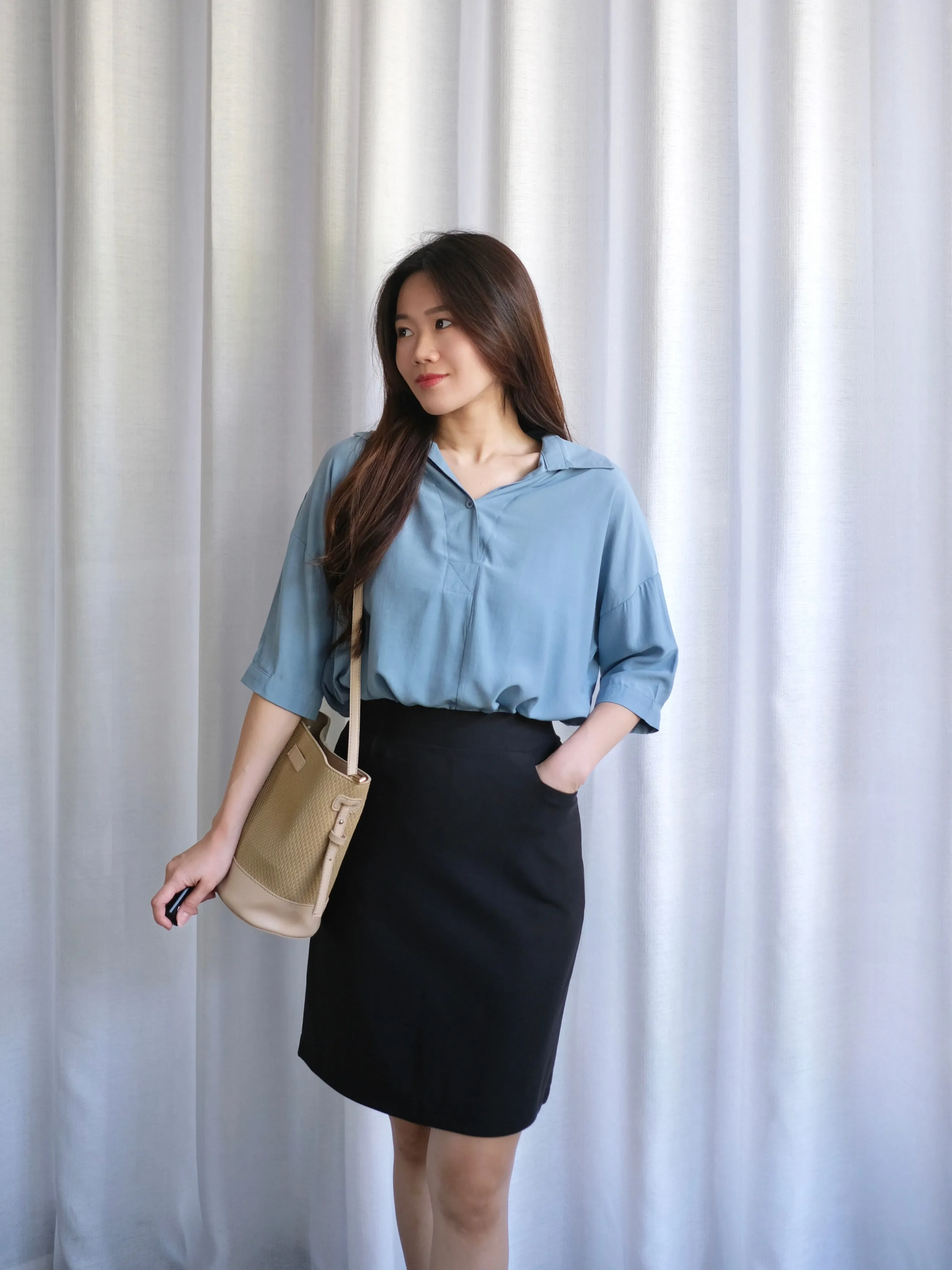 ACEWIN Black High Waist Stretch Midi Skirt with Inner Shorts (Size S-XL) 601284