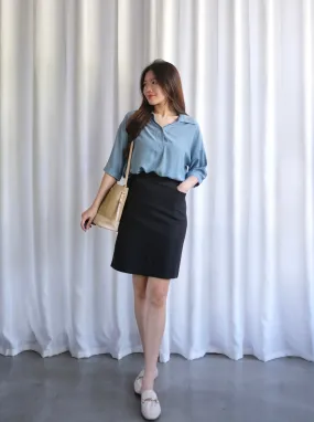 ACEWIN Black High Waist Stretch Midi Skirt with Inner Shorts (Size S-XL) 601284