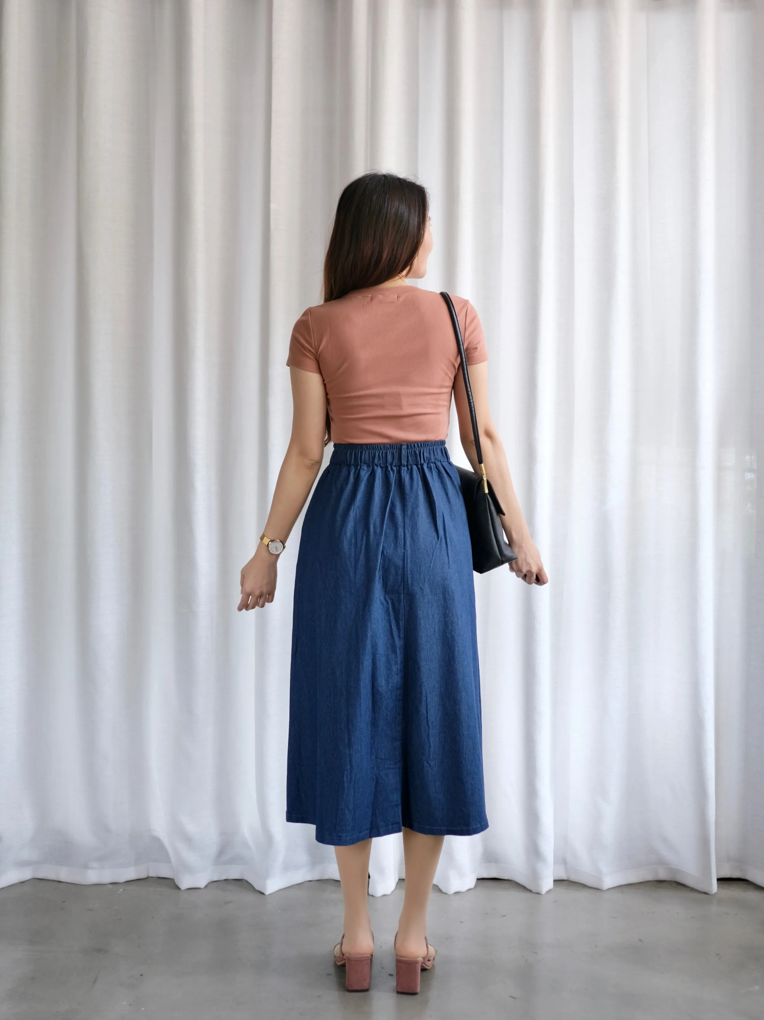 ACEWIN Denim Button Front Midi Skirt (Free Size) 601286