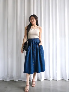 ACEWIN Denim Button Front Midi Skirt (Free Size) 601286