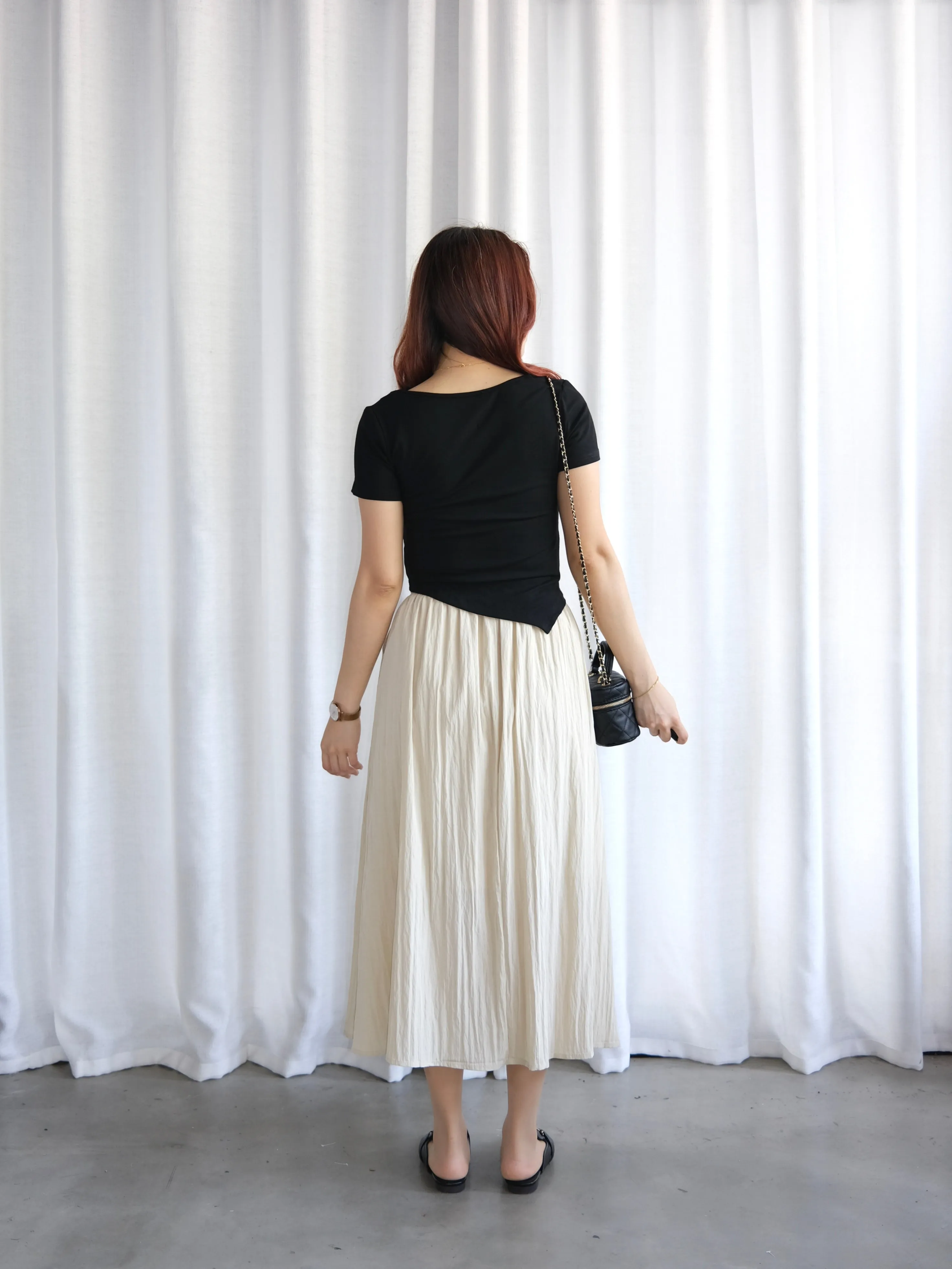 ACEWIN Elastic Waist Drawstring Pockets Midi Skirt (Free Size) 601308