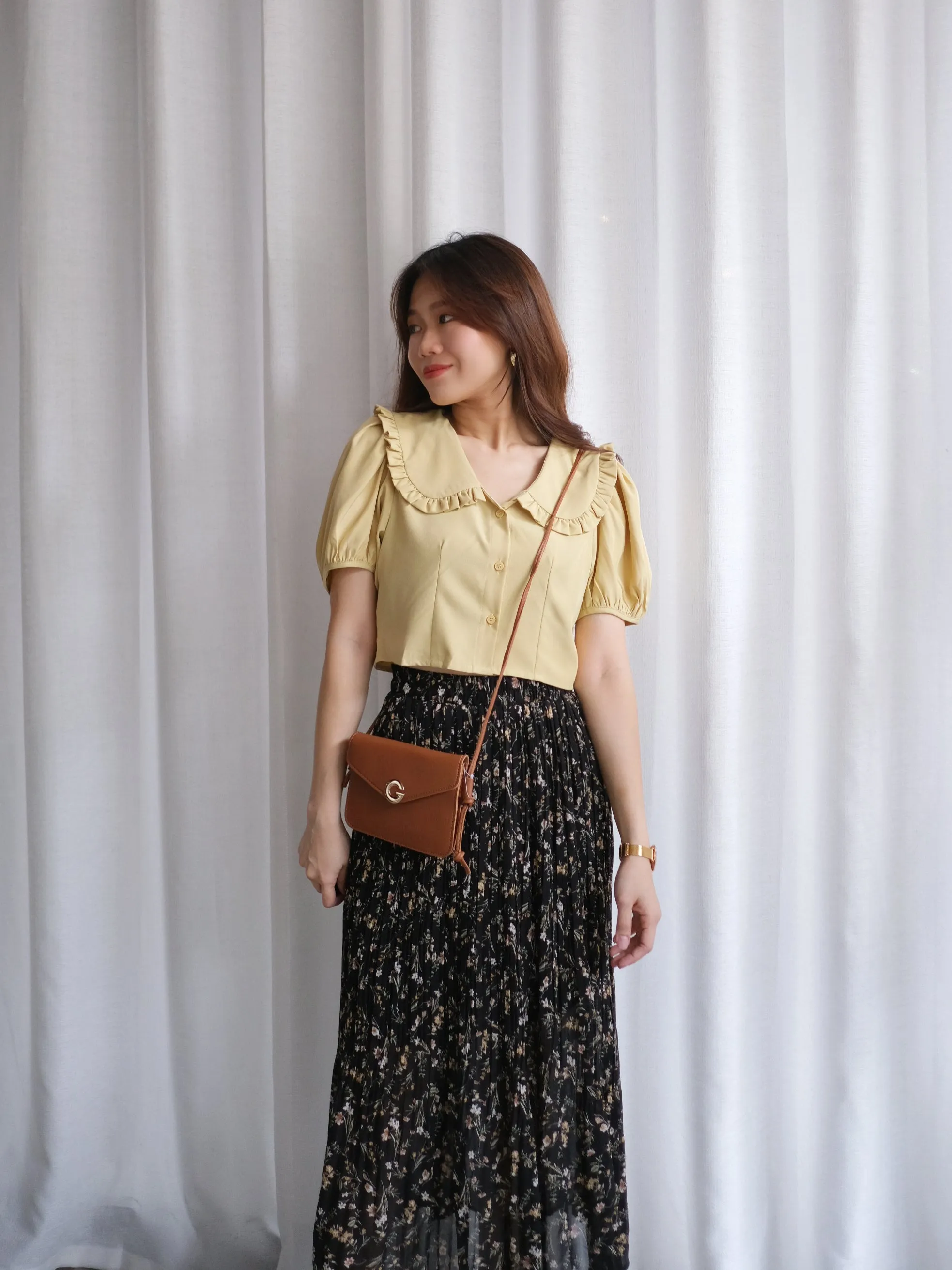 ACEWIN Floral Pleated Midi Skirt (Free Size) 601279