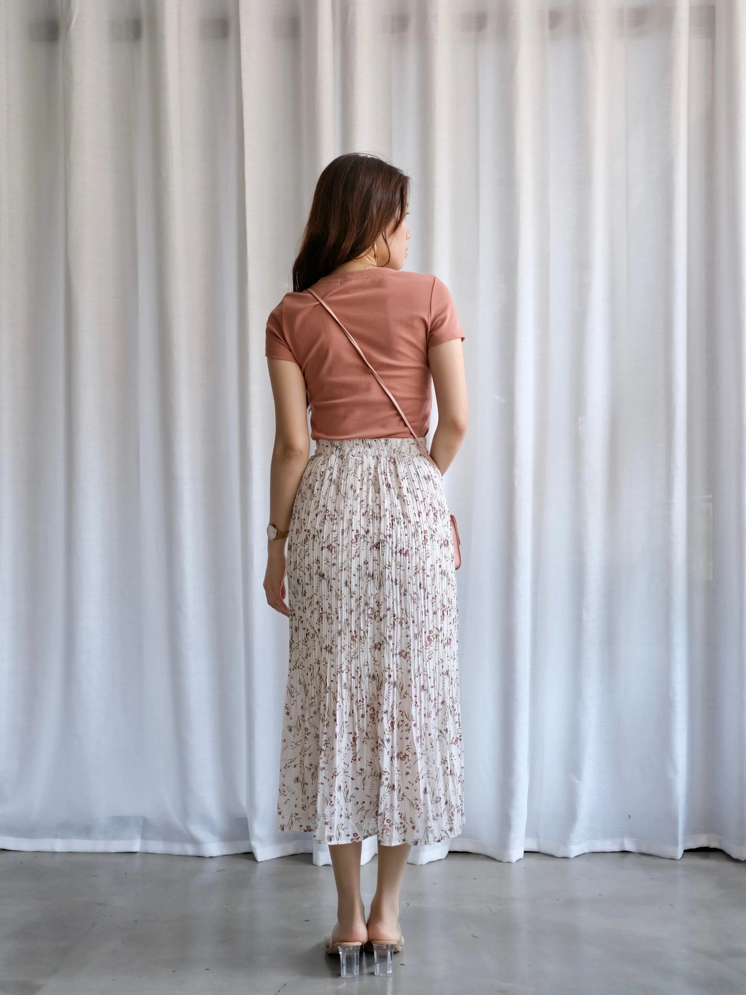 ACEWIN Floral Pleated Midi Skirt (Free Size) 601279