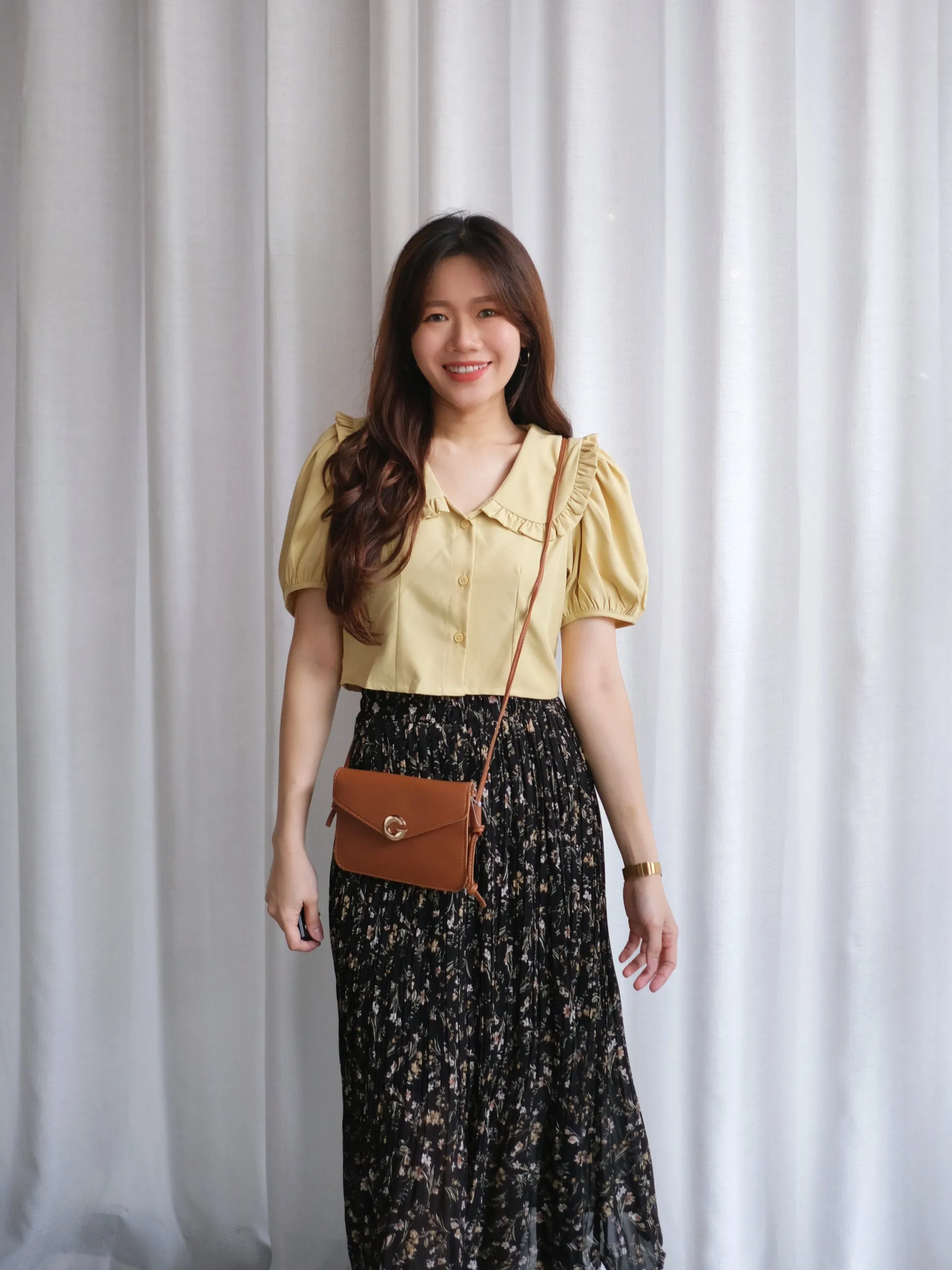 ACEWIN Floral Pleated Midi Skirt (Free Size) 601279