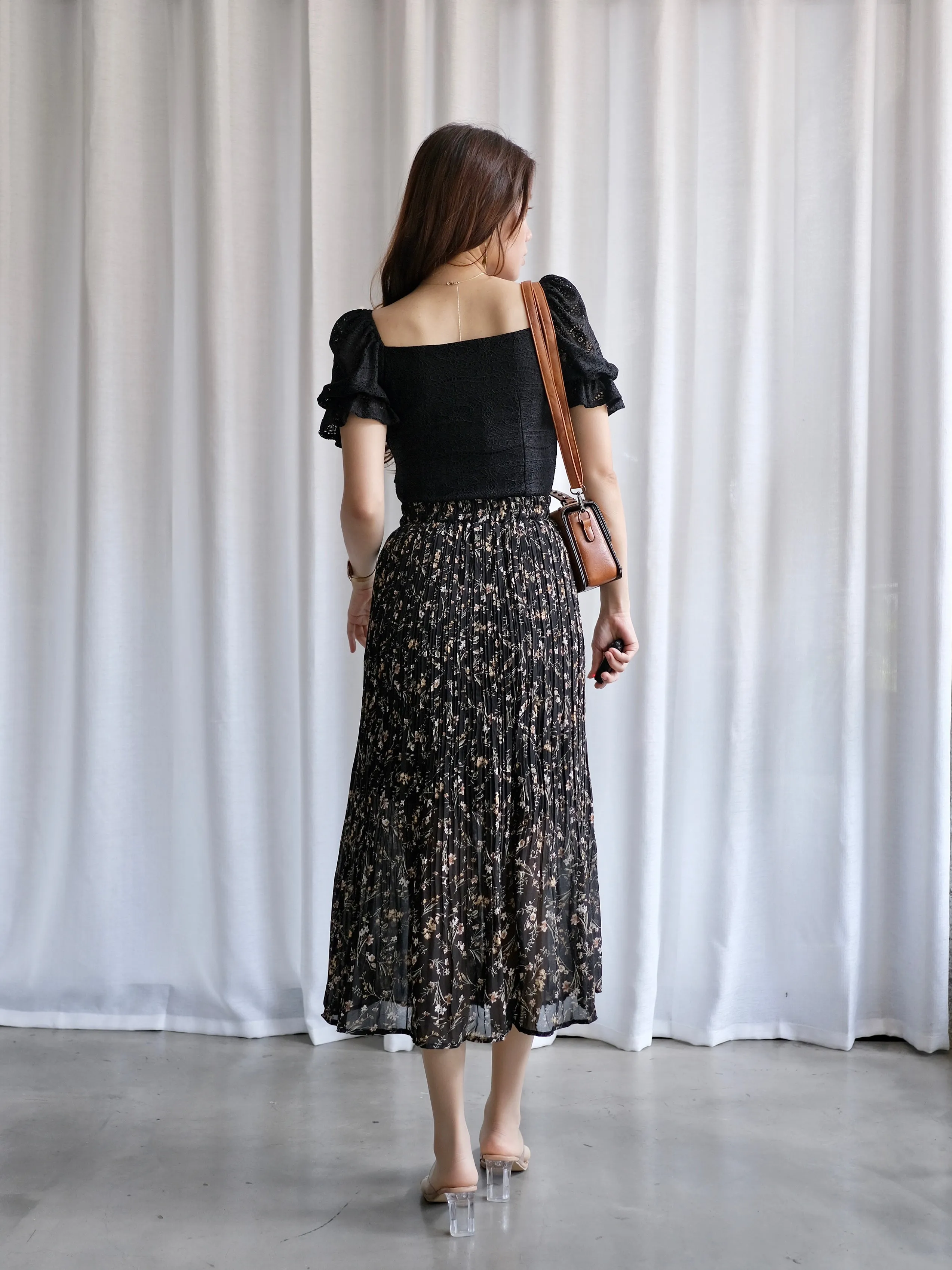 ACEWIN Floral Pleated Midi Skirt (Free Size) 601279