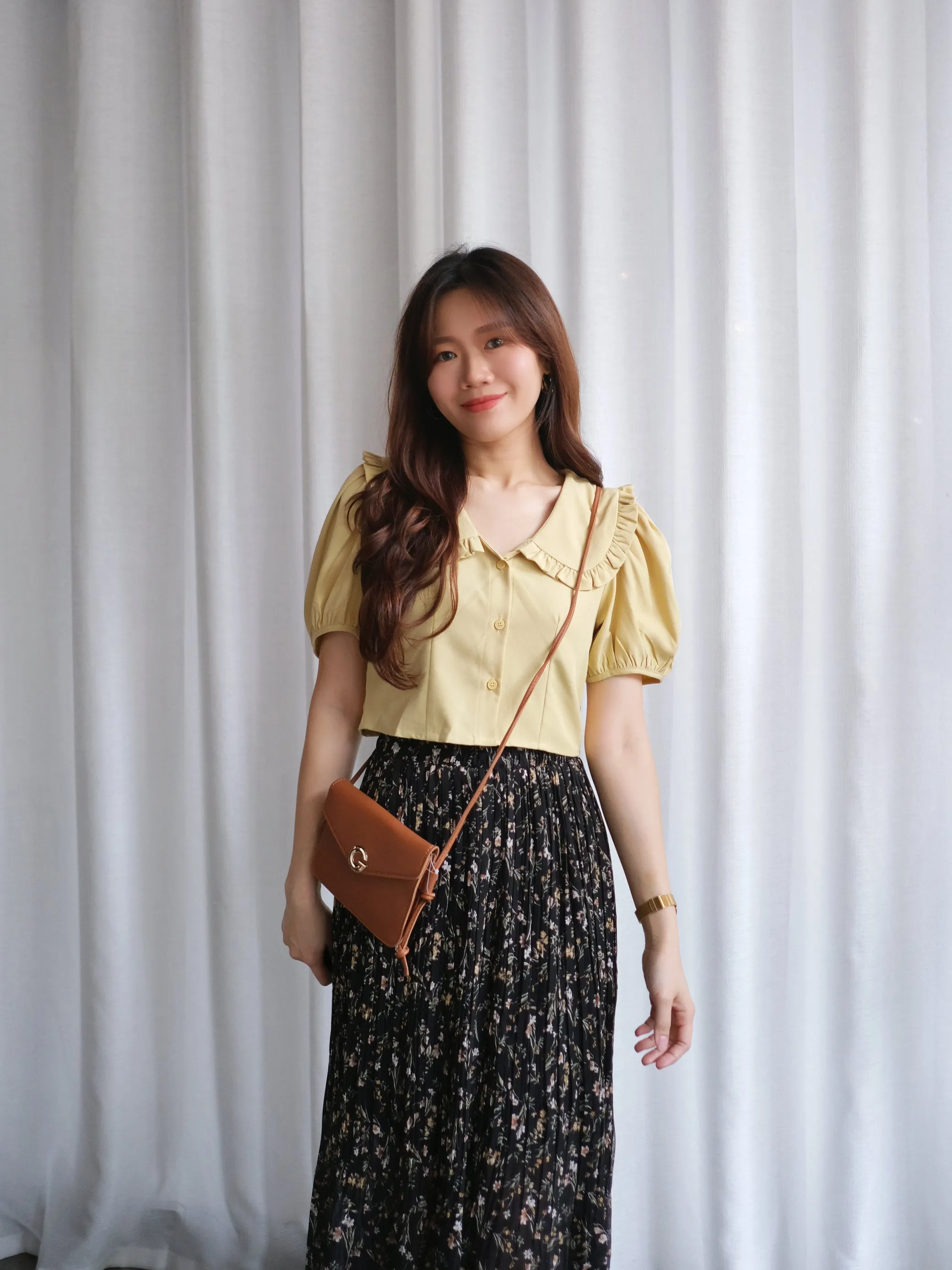 ACEWIN Floral Pleated Midi Skirt (Free Size) 601279