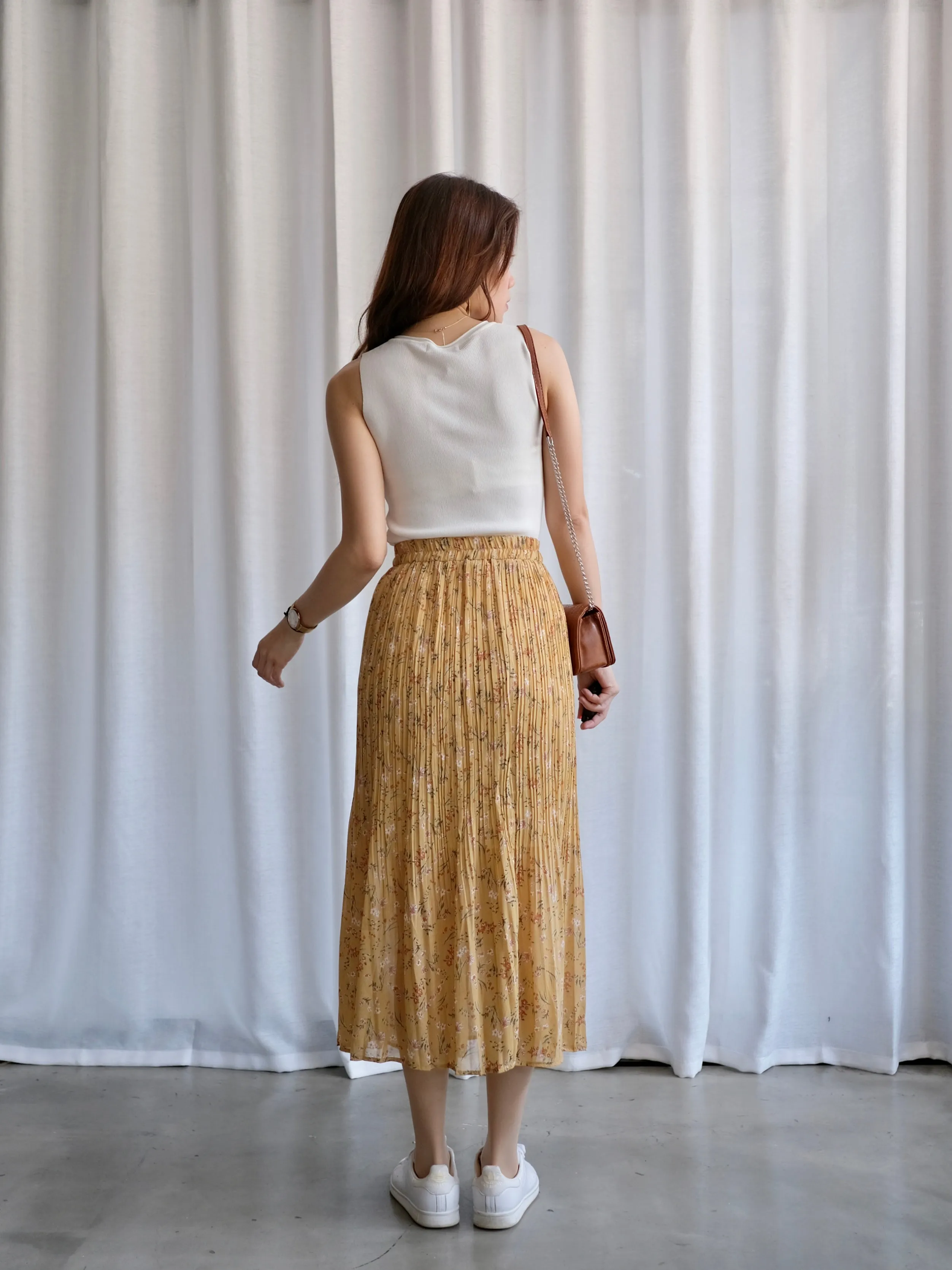 ACEWIN Floral Pleated Midi Skirt (Free Size) 601279