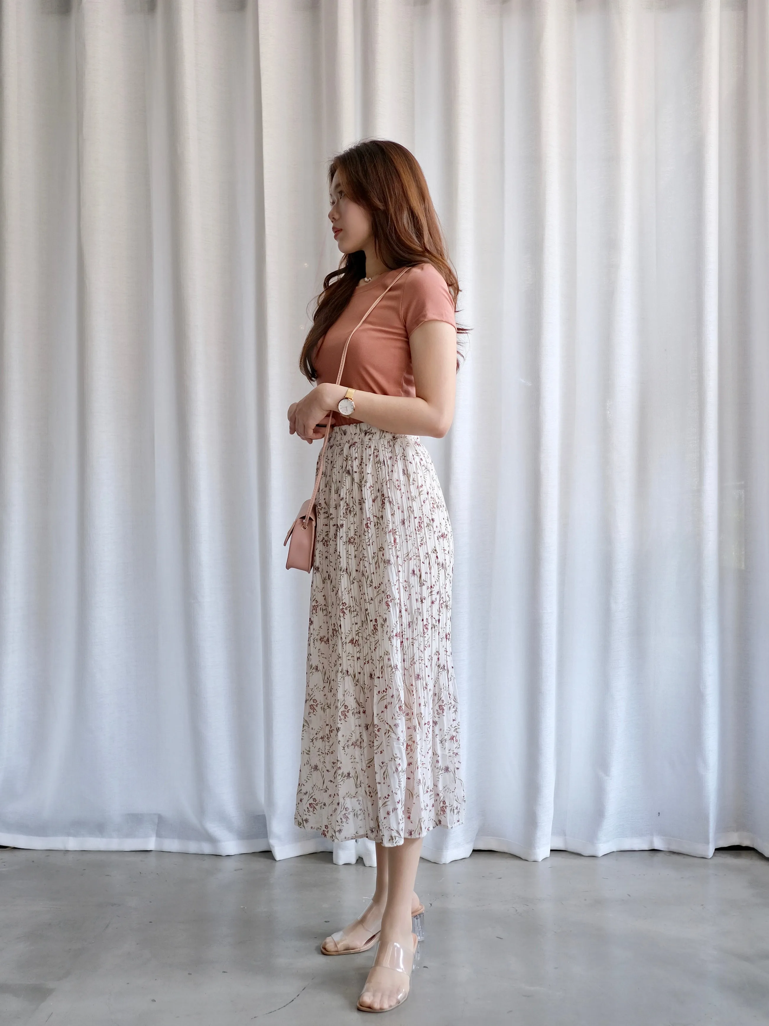 ACEWIN Floral Pleated Midi Skirt (Free Size) 601279