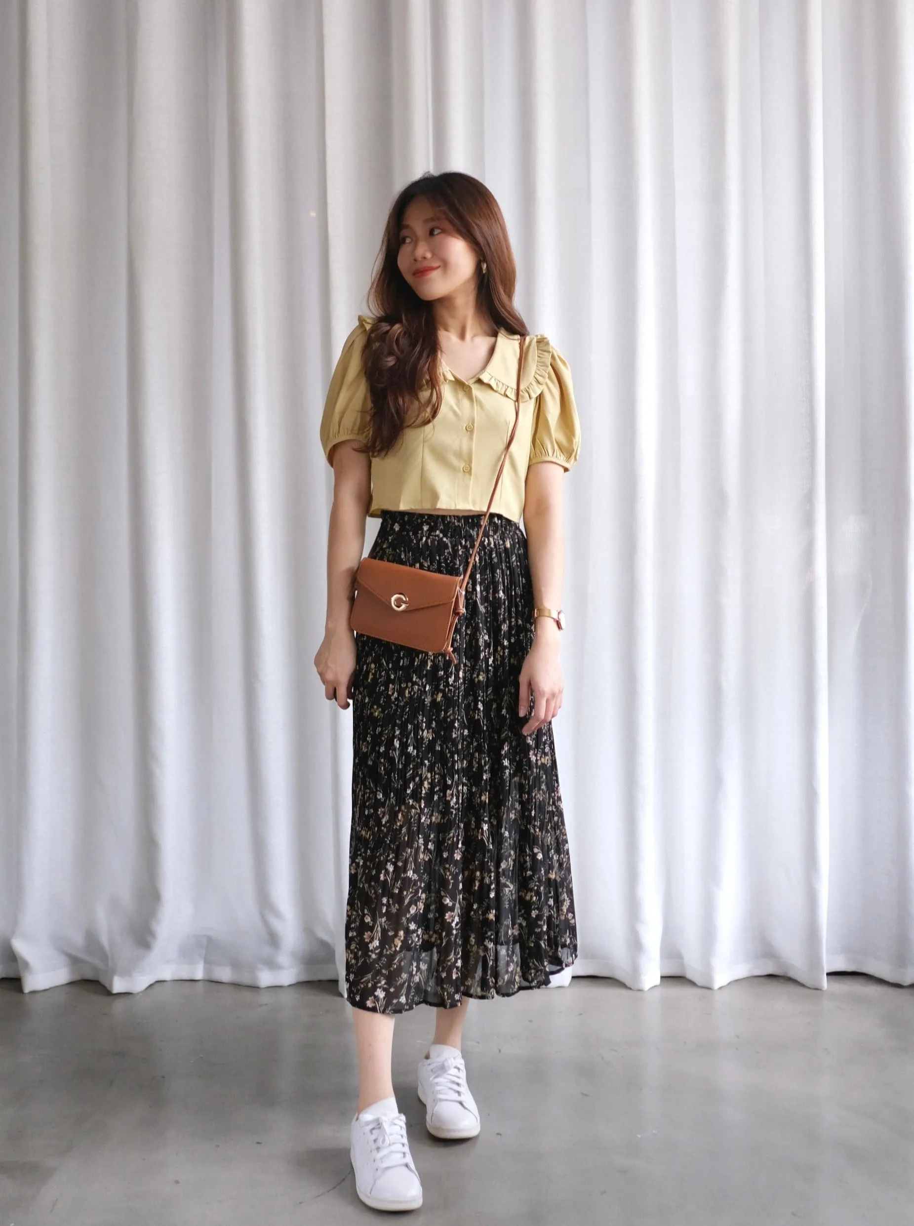 ACEWIN Floral Pleated Midi Skirt (Free Size) 601279