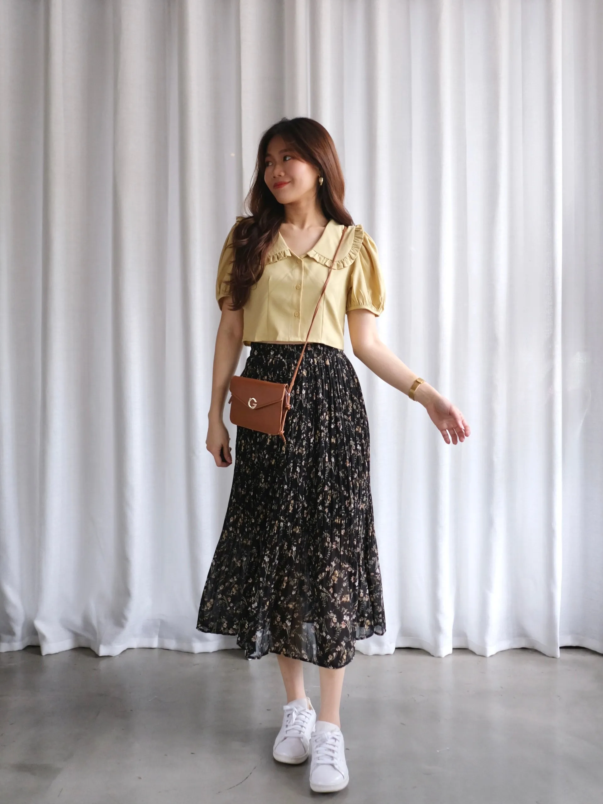 ACEWIN Floral Pleated Midi Skirt (Free Size) 601279