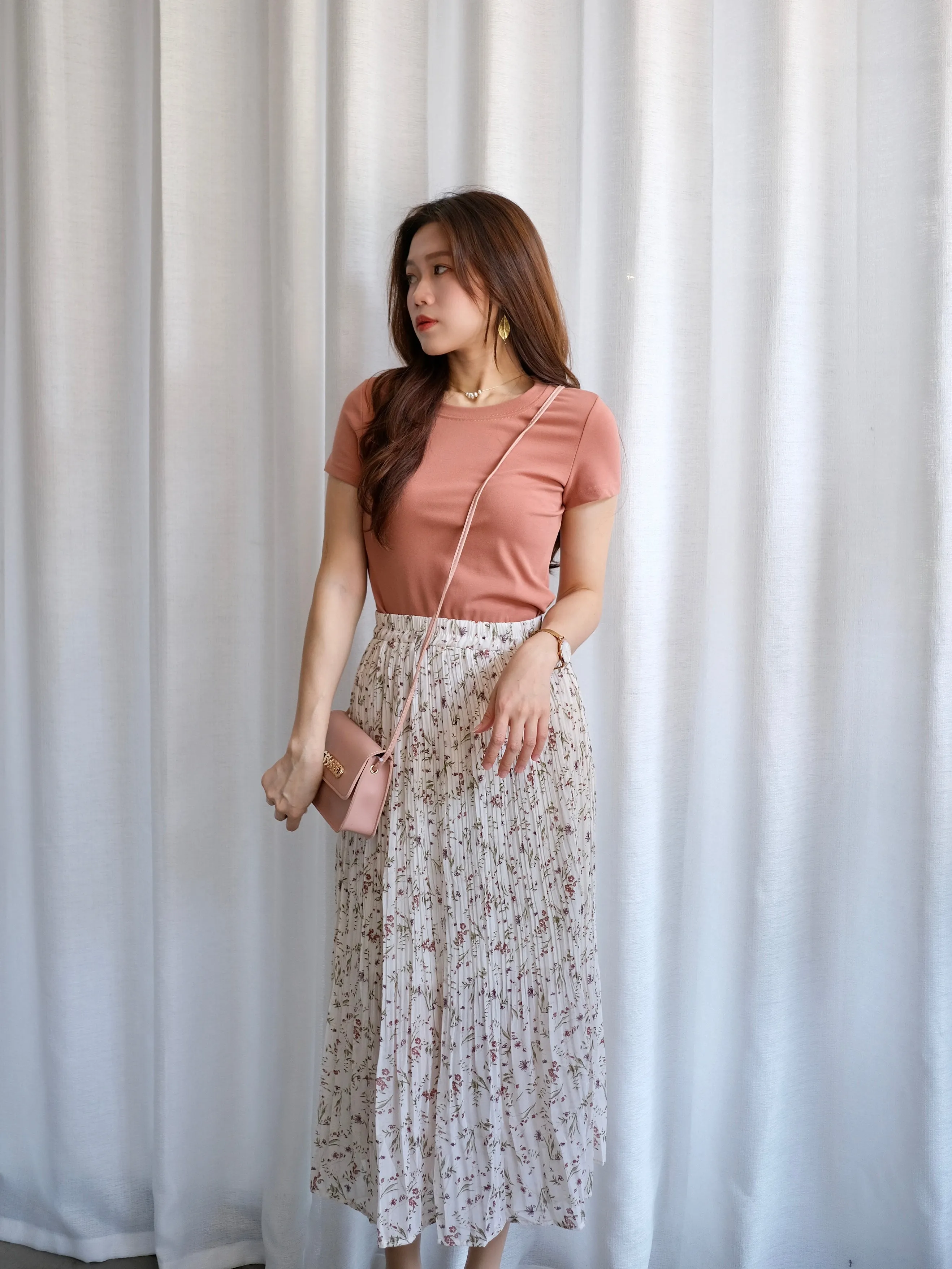 ACEWIN Floral Pleated Midi Skirt (Free Size) 601279