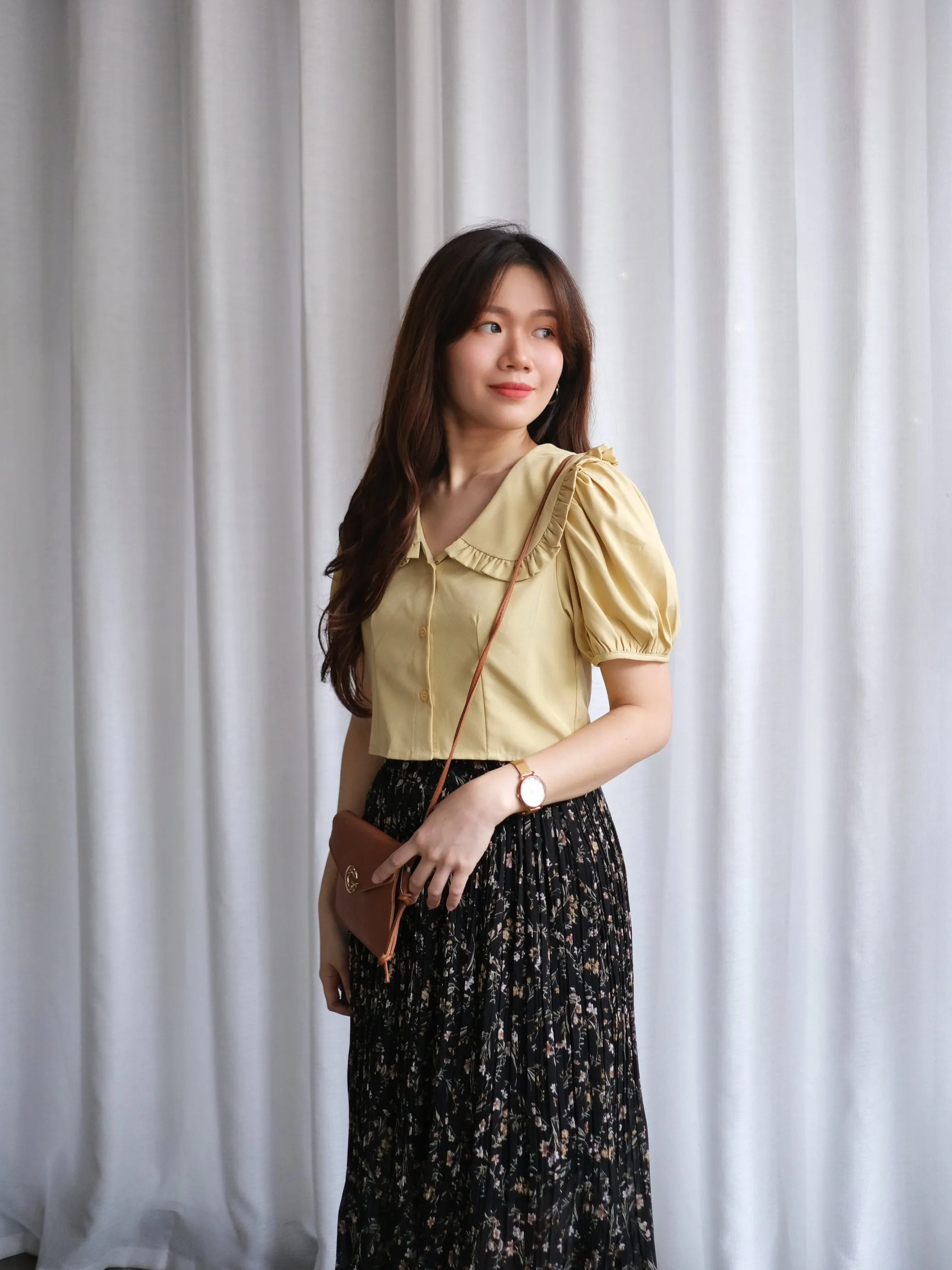 ACEWIN Floral Pleated Midi Skirt (Free Size) 601279