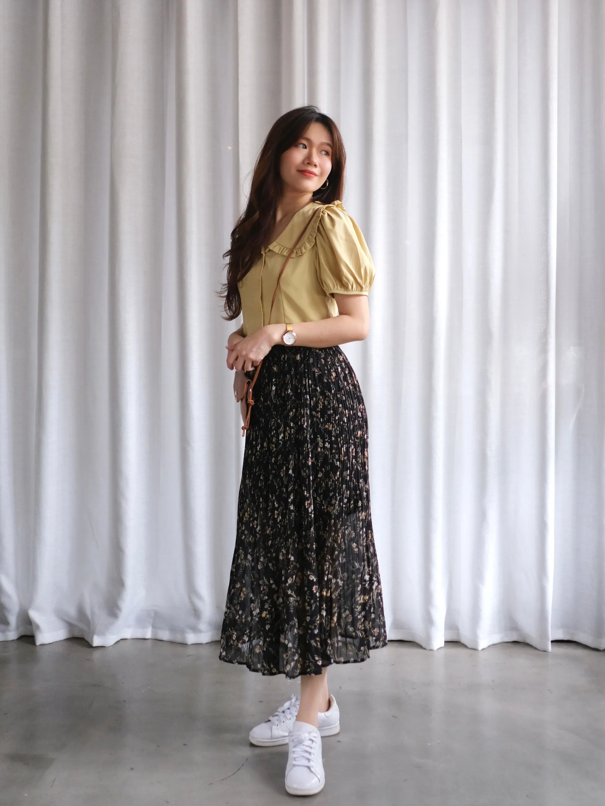 ACEWIN Floral Pleated Midi Skirt (Free Size) 601279