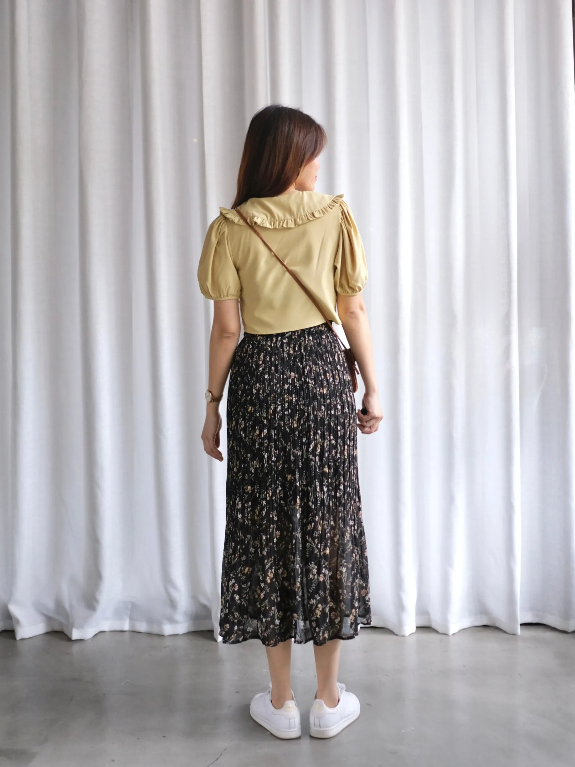 ACEWIN Floral Pleated Midi Skirt (Free Size) 601279