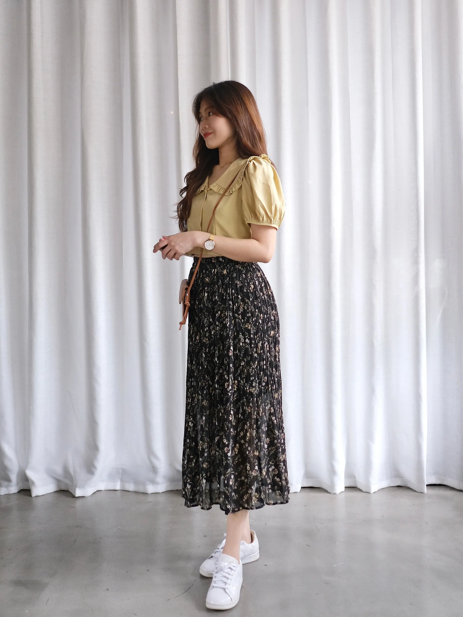 ACEWIN Floral Pleated Midi Skirt (Free Size) 601279