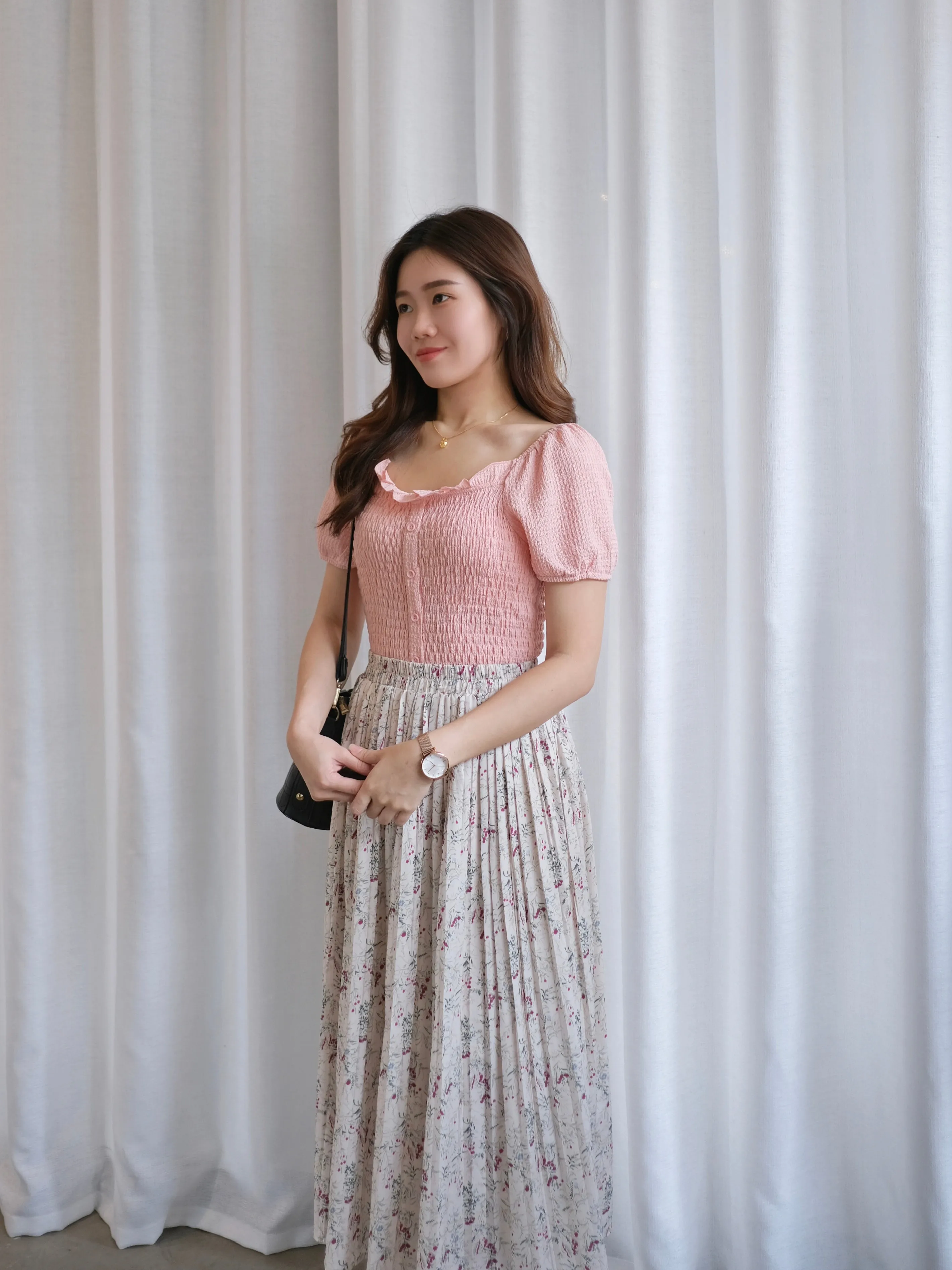 ACEWIN Floral Pleated Midi Skirt (Free Size) 601294