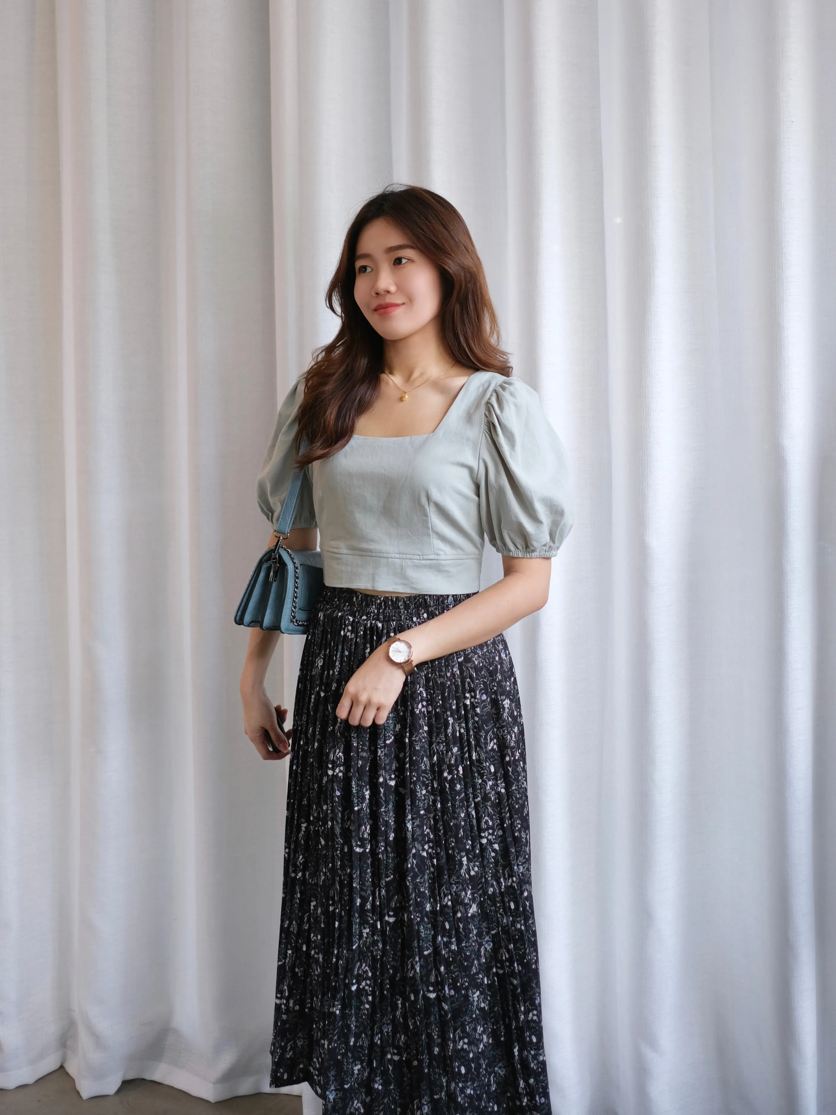 ACEWIN Floral Pleated Midi Skirt (Free Size) 601294