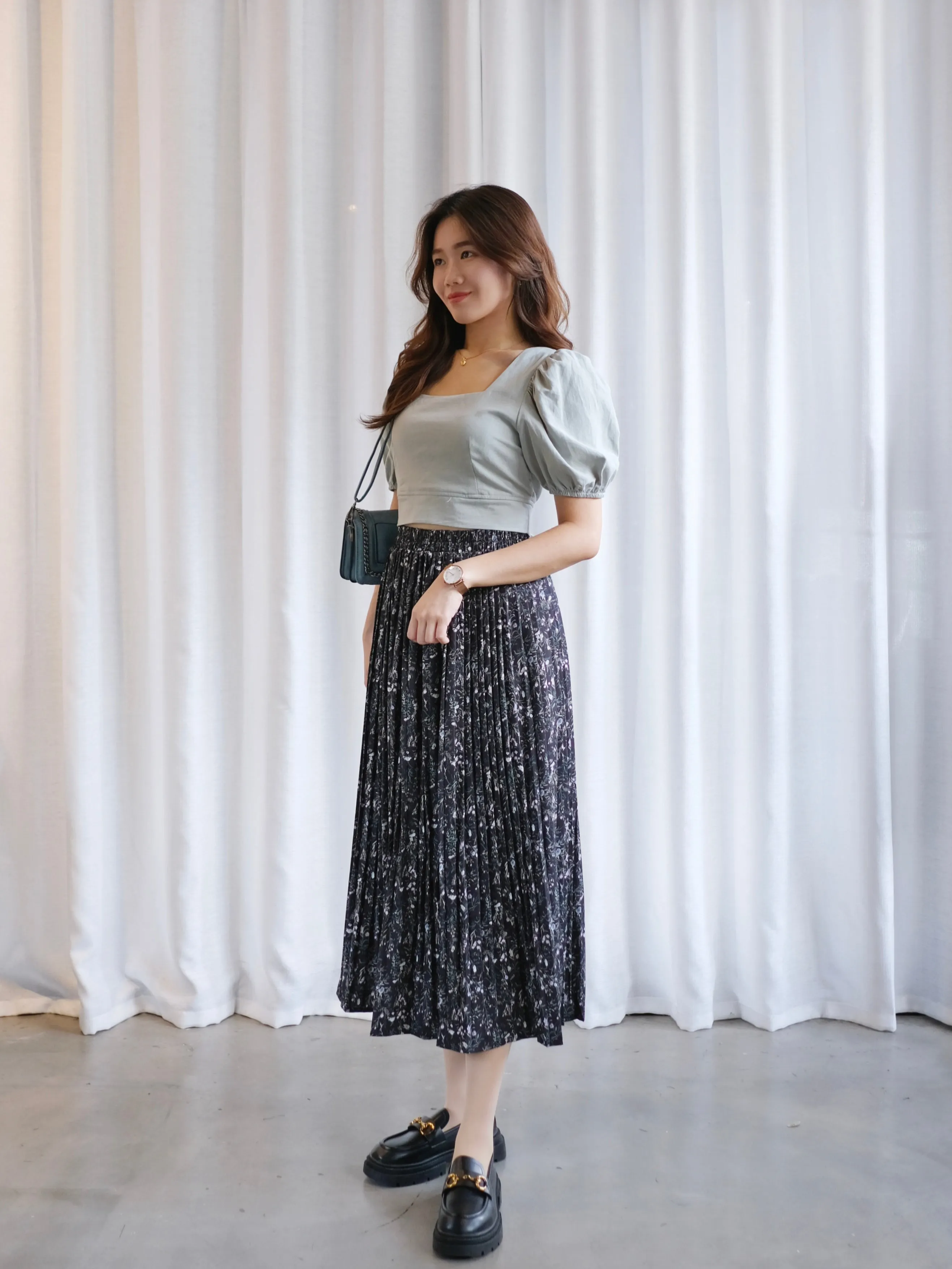 ACEWIN Floral Pleated Midi Skirt (Free Size) 601294