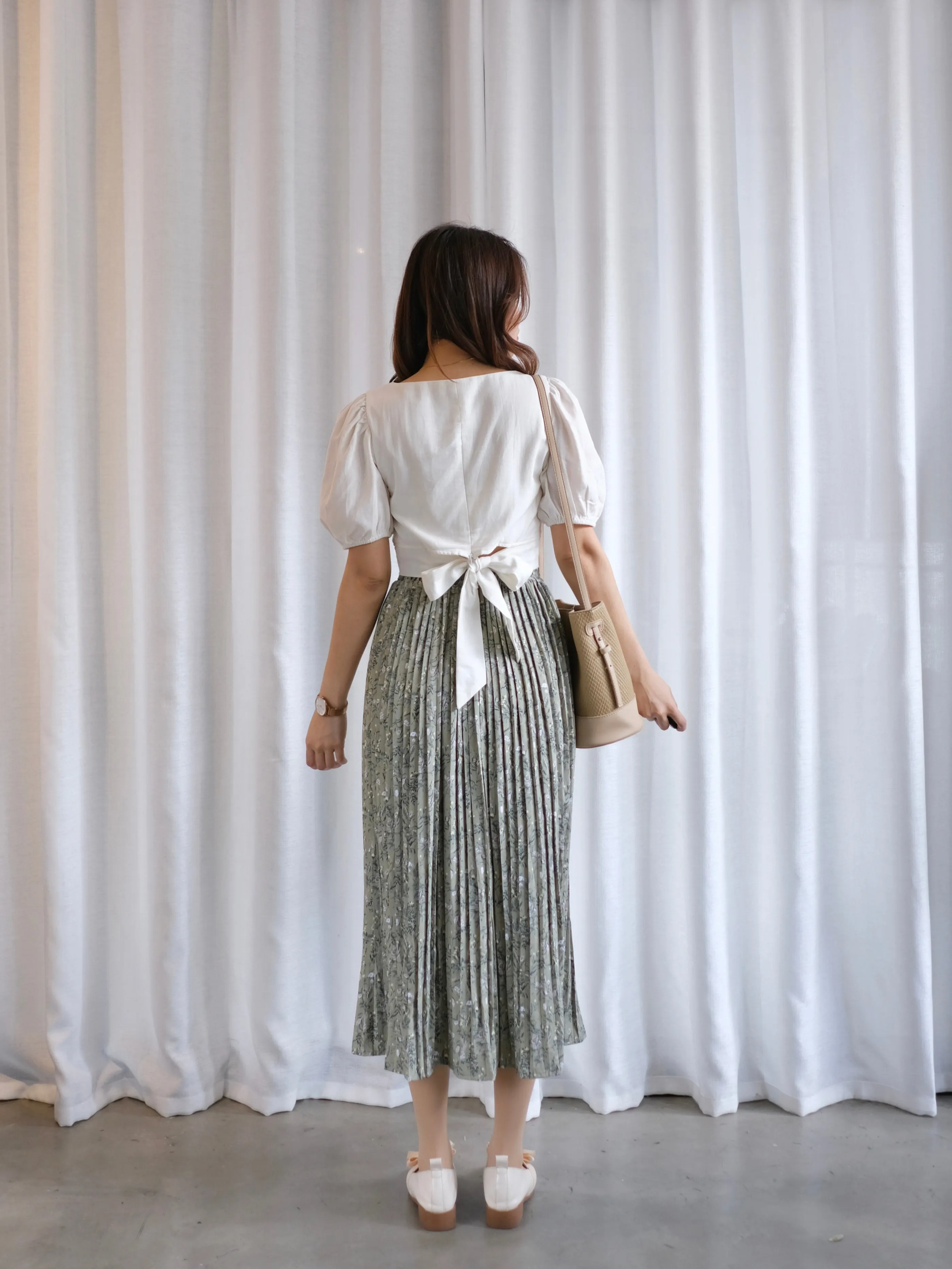 ACEWIN Floral Pleated Midi Skirt (Free Size) 601294