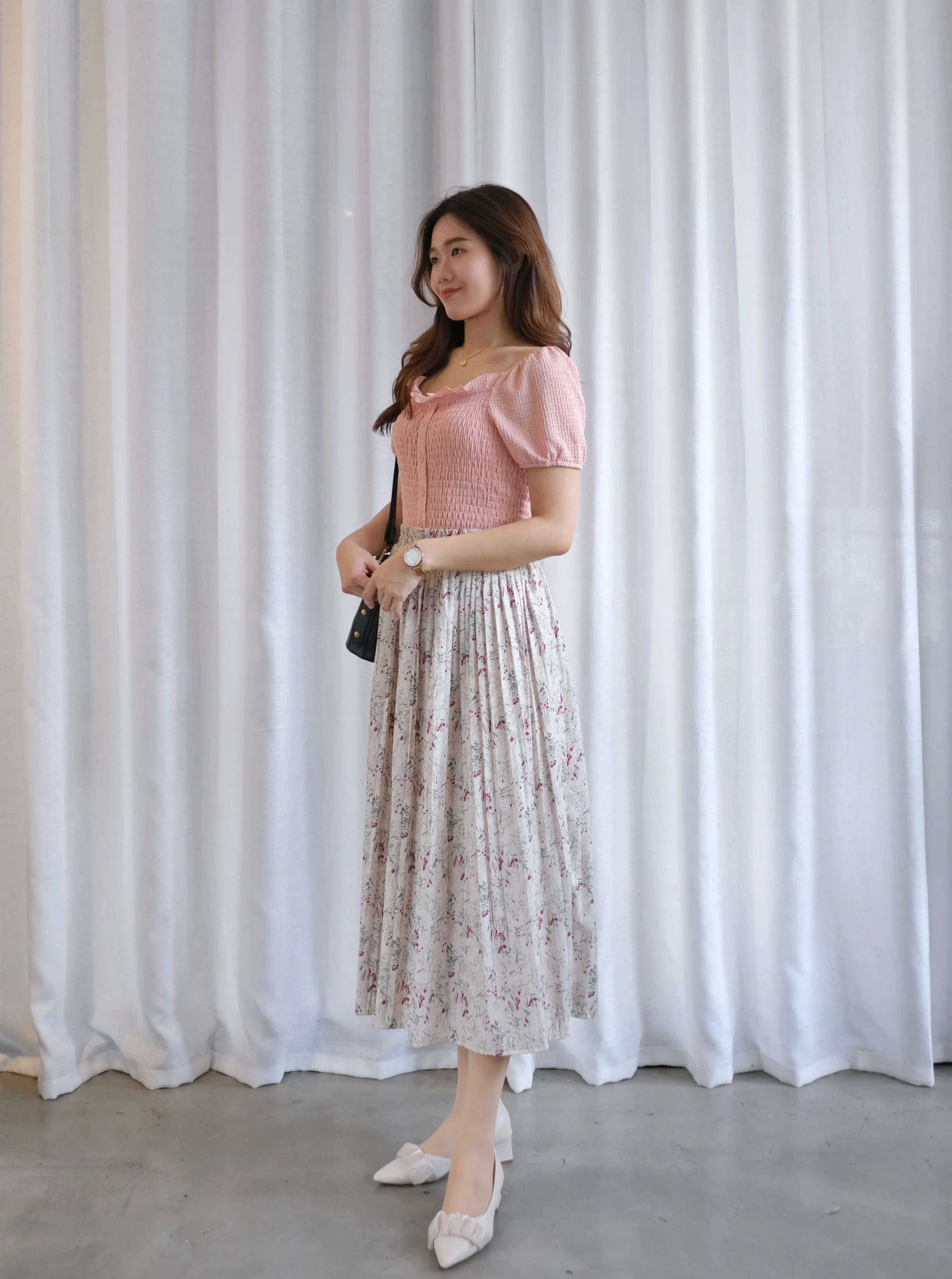 ACEWIN Floral Pleated Midi Skirt (Free Size) 601294