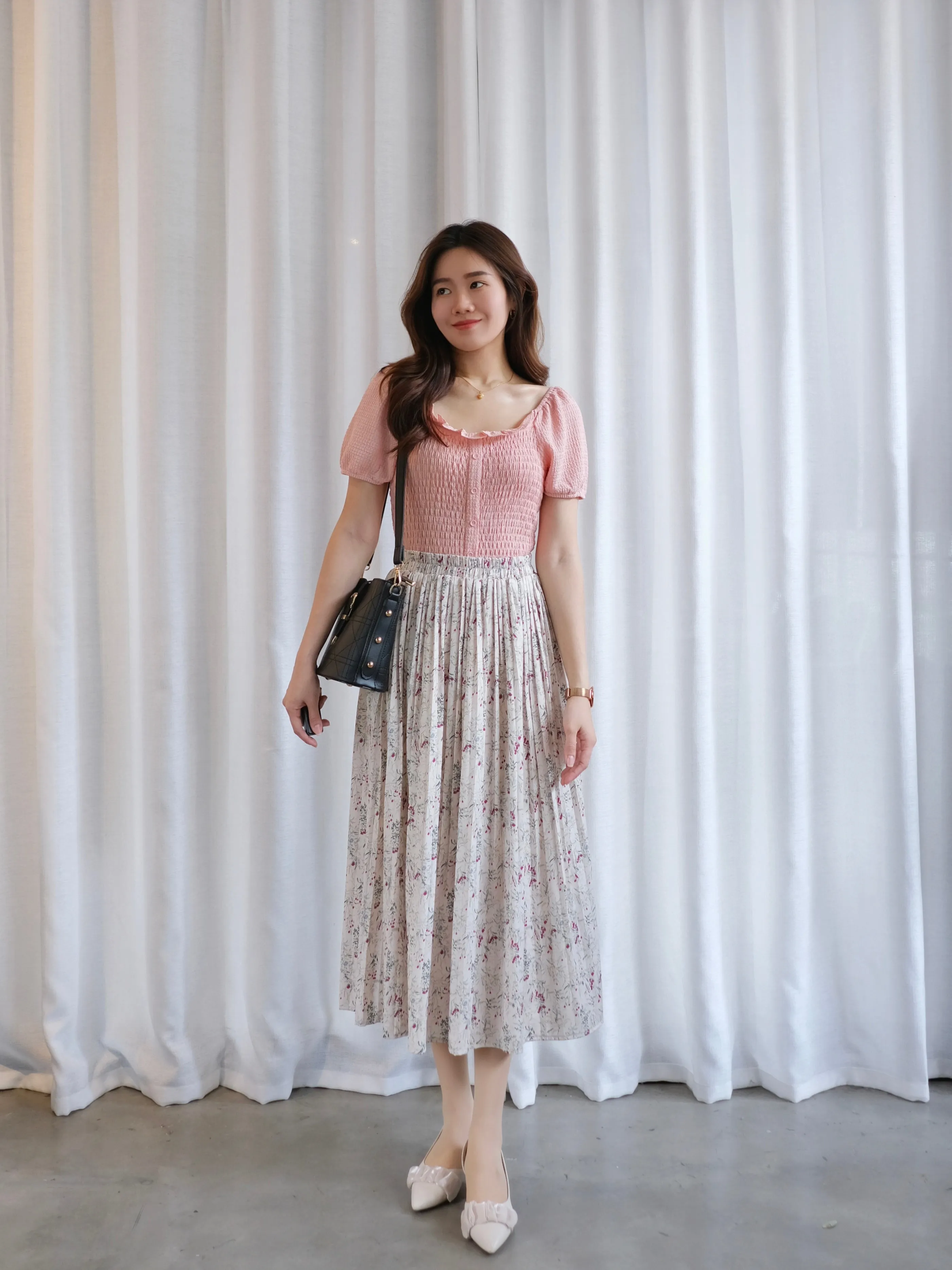 ACEWIN Floral Pleated Midi Skirt (Free Size) 601294