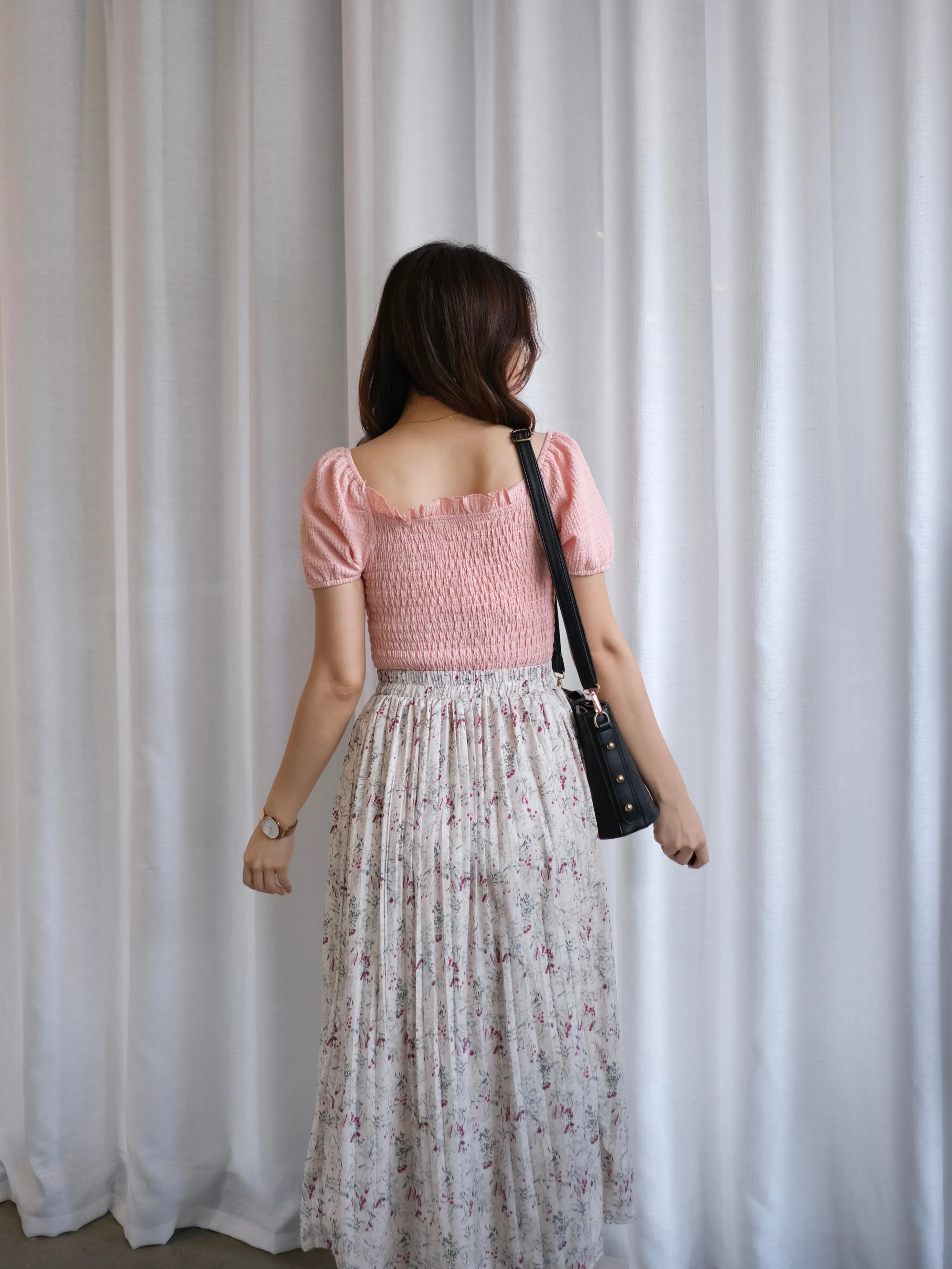 ACEWIN Floral Pleated Midi Skirt (Free Size) 601294