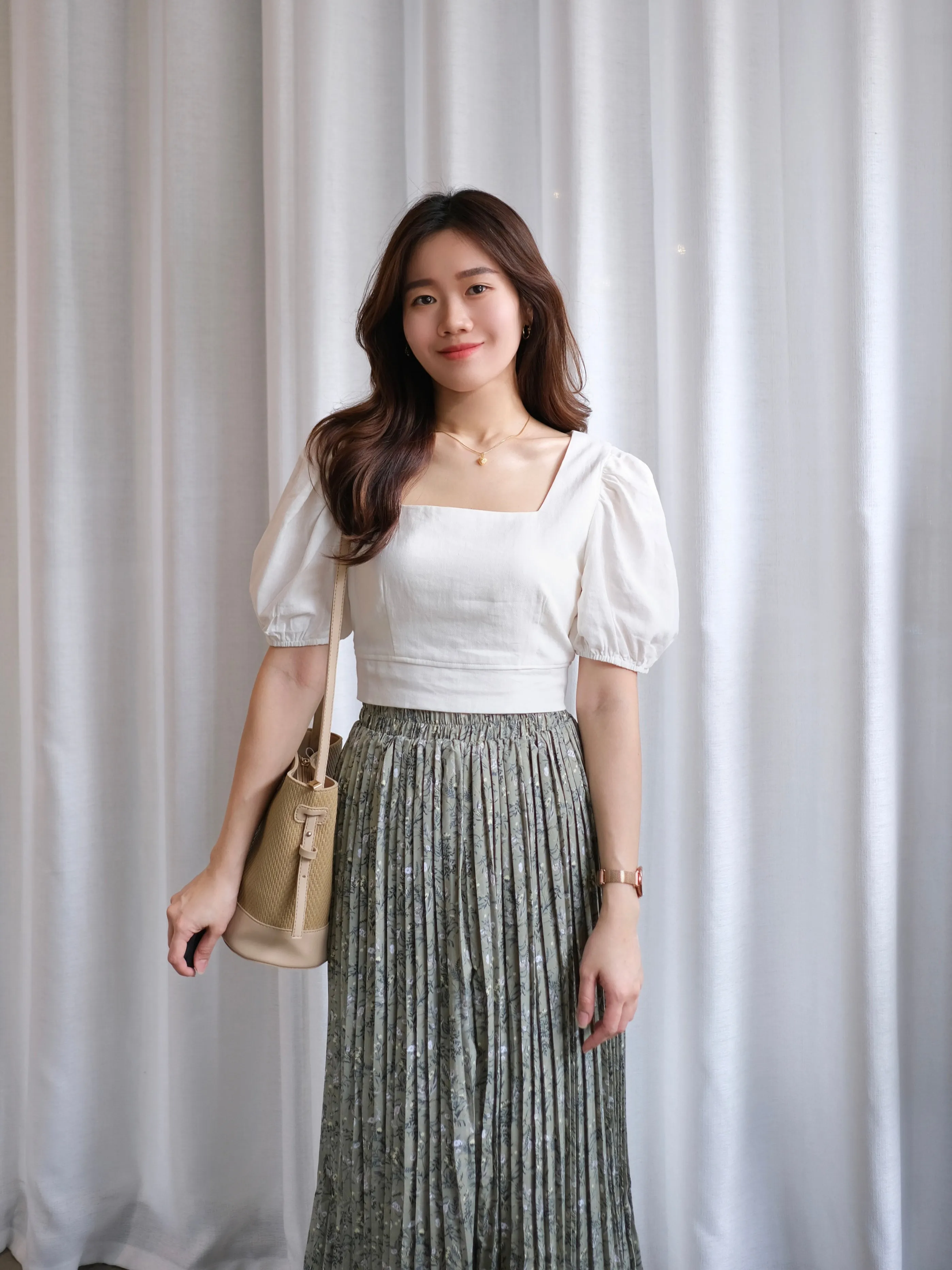 ACEWIN Floral Pleated Midi Skirt (Free Size) 601294