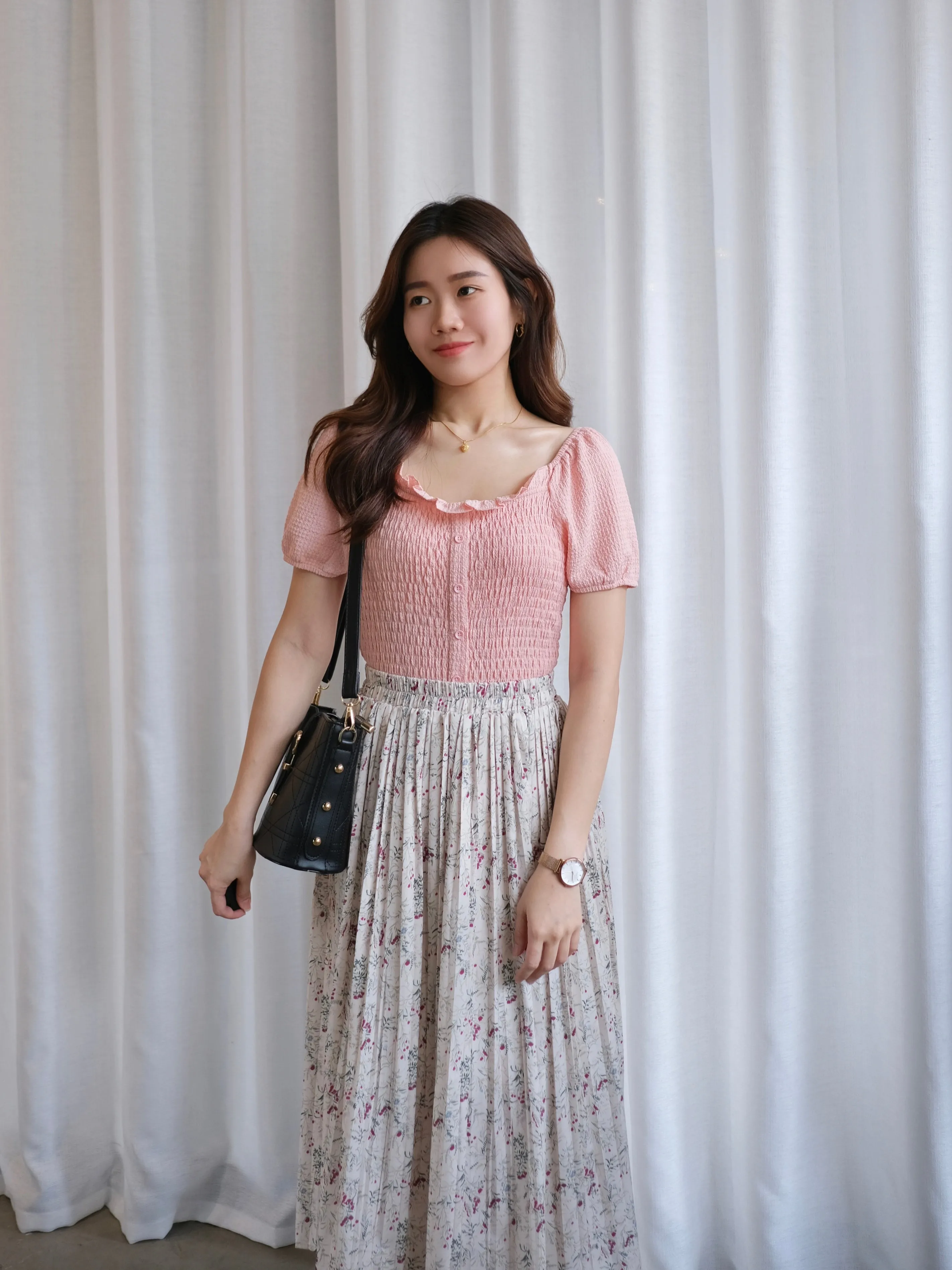 ACEWIN Floral Pleated Midi Skirt (Free Size) 601294