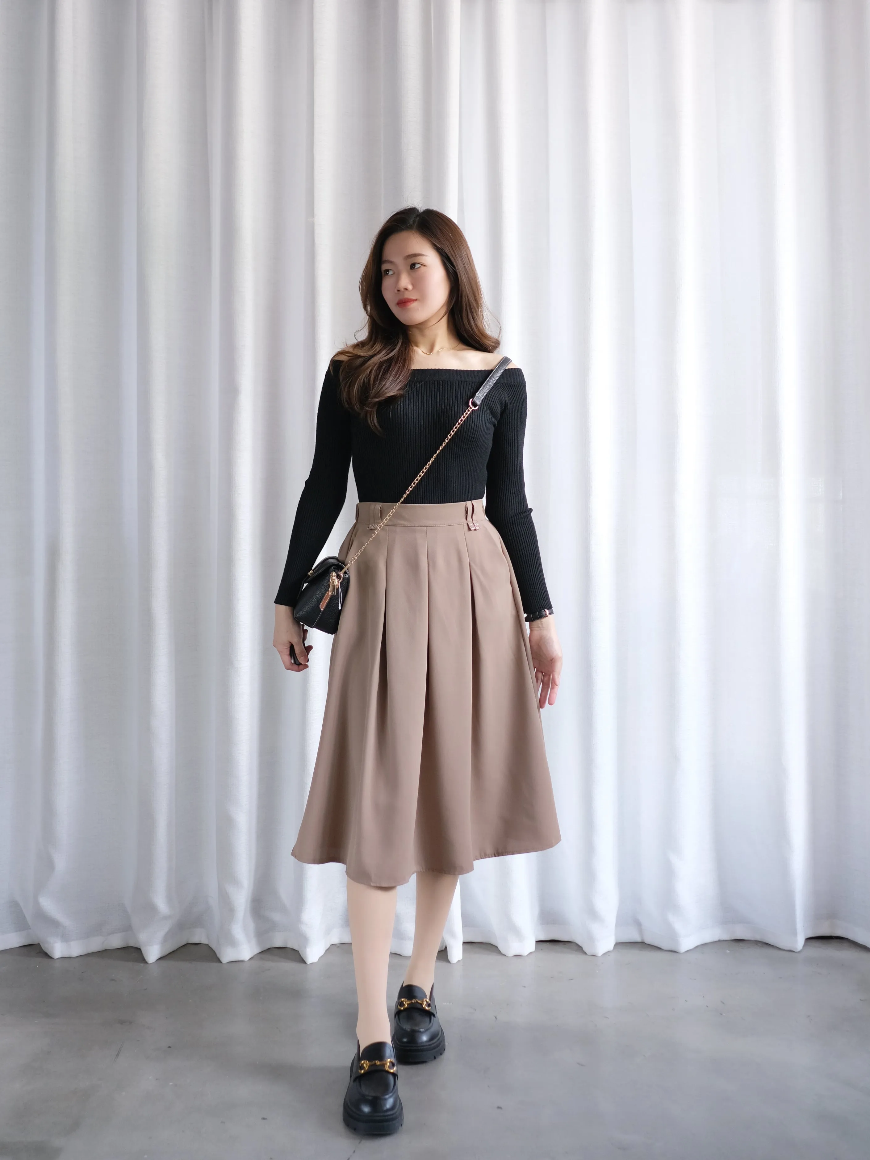 ACEWIN Front Inverted Pleated Midi Skirt (Free Size) 601297